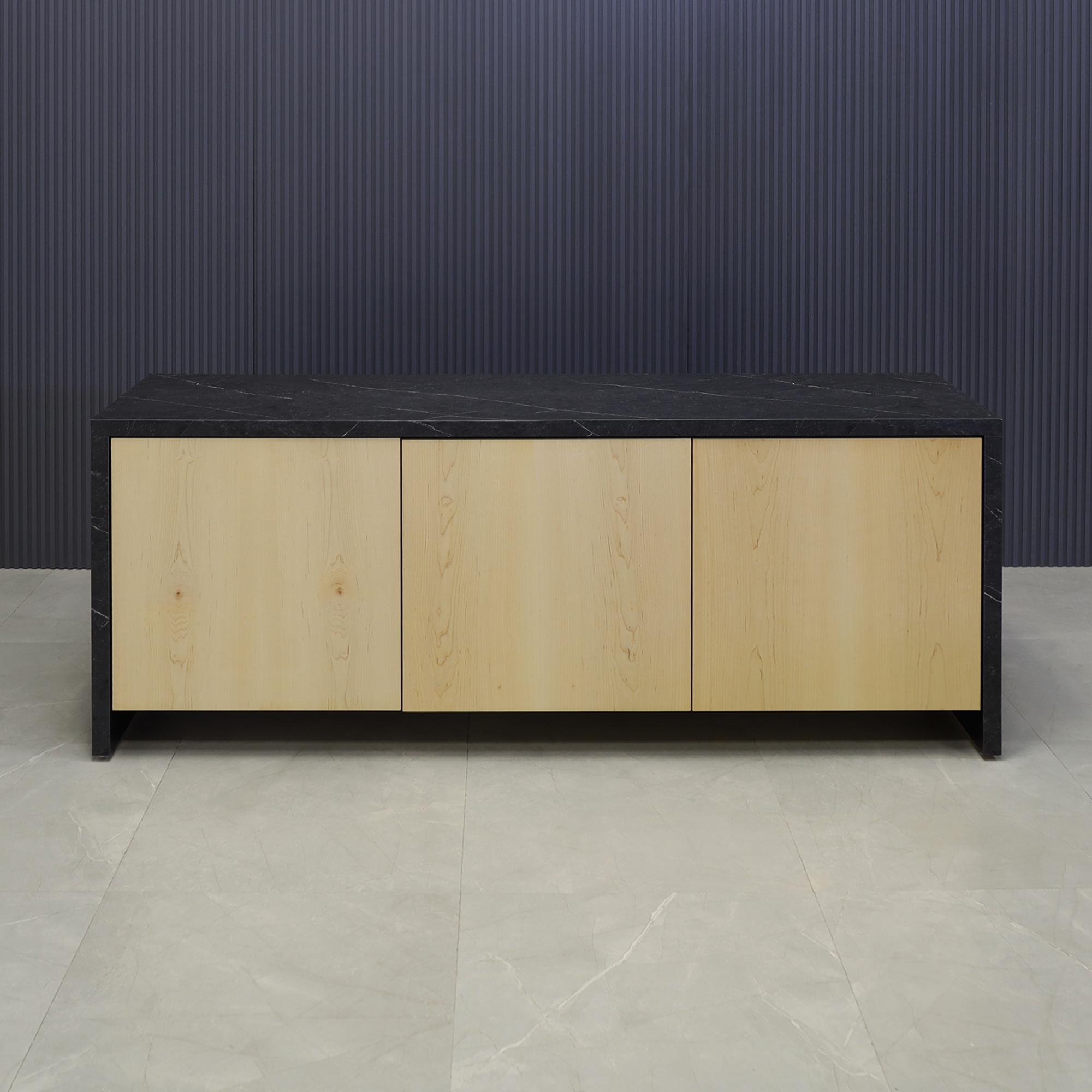72-inch Boston Storage Credenza in jet sequoia laminate (DISCONTINUED) credenza and maple veneer doors, shown here.