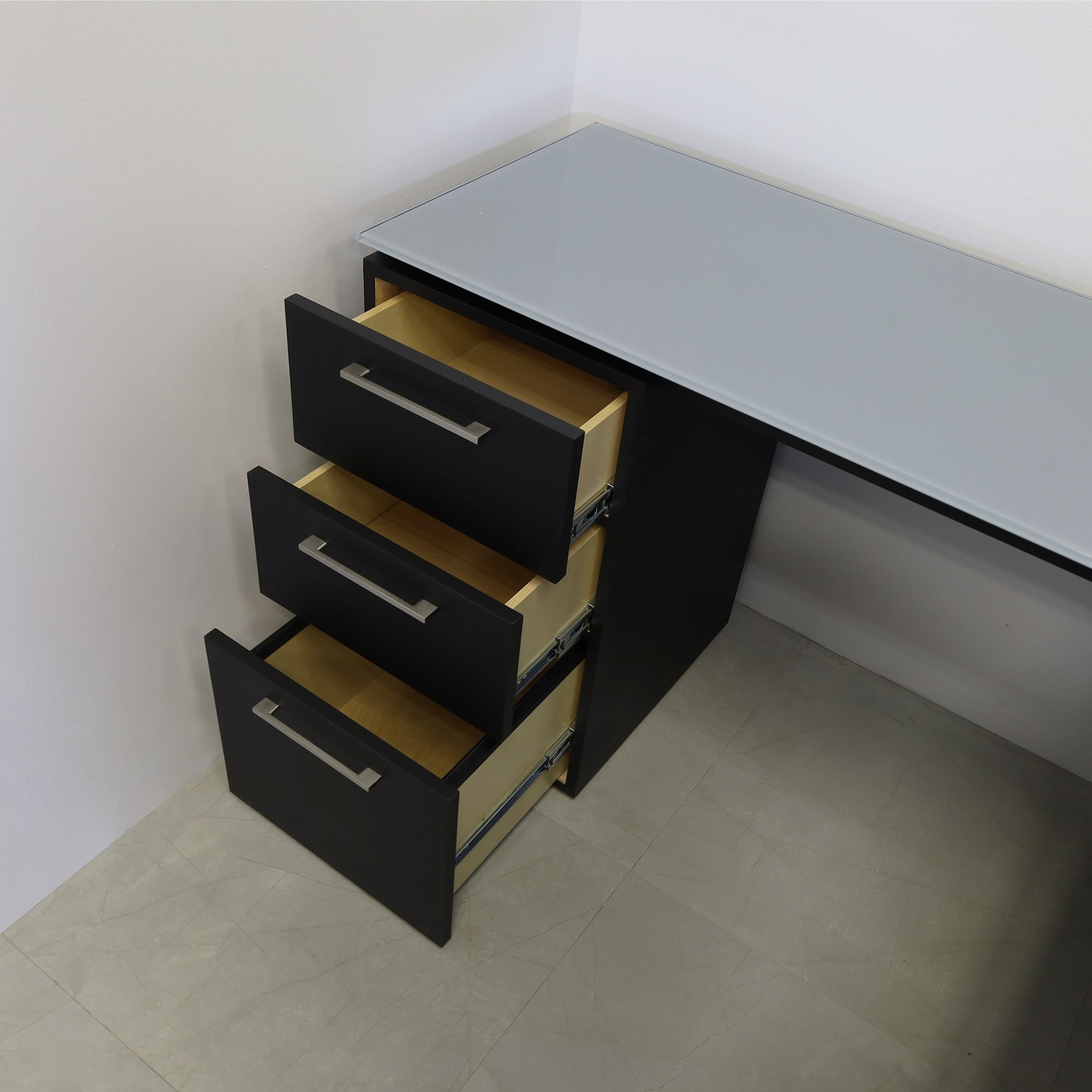 72-inch Denver L-Shape Executive Desk with return & cabinet on the left side when sitting, in 1/2