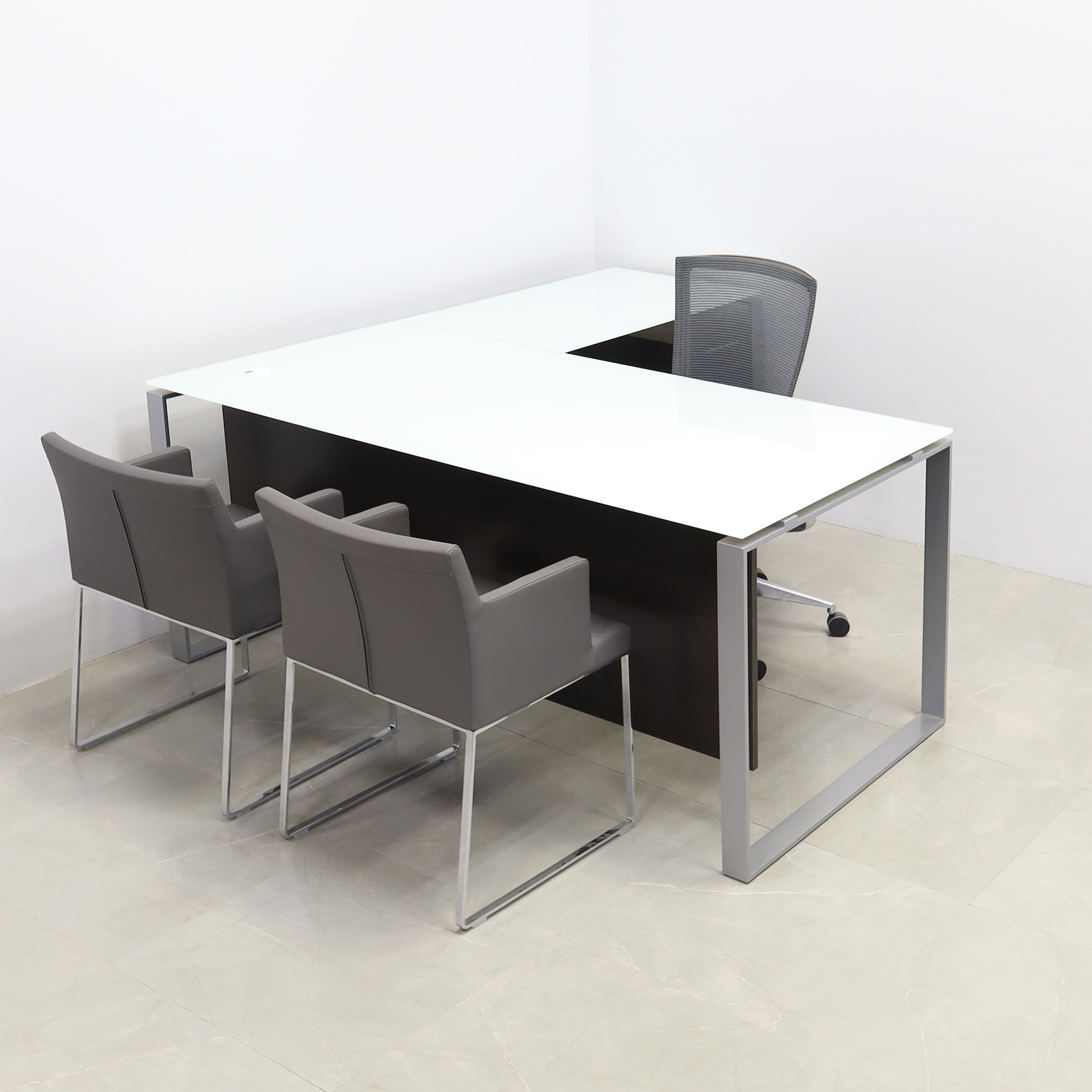 Aspen L Shape Executive Desk with Tempered Glass Top