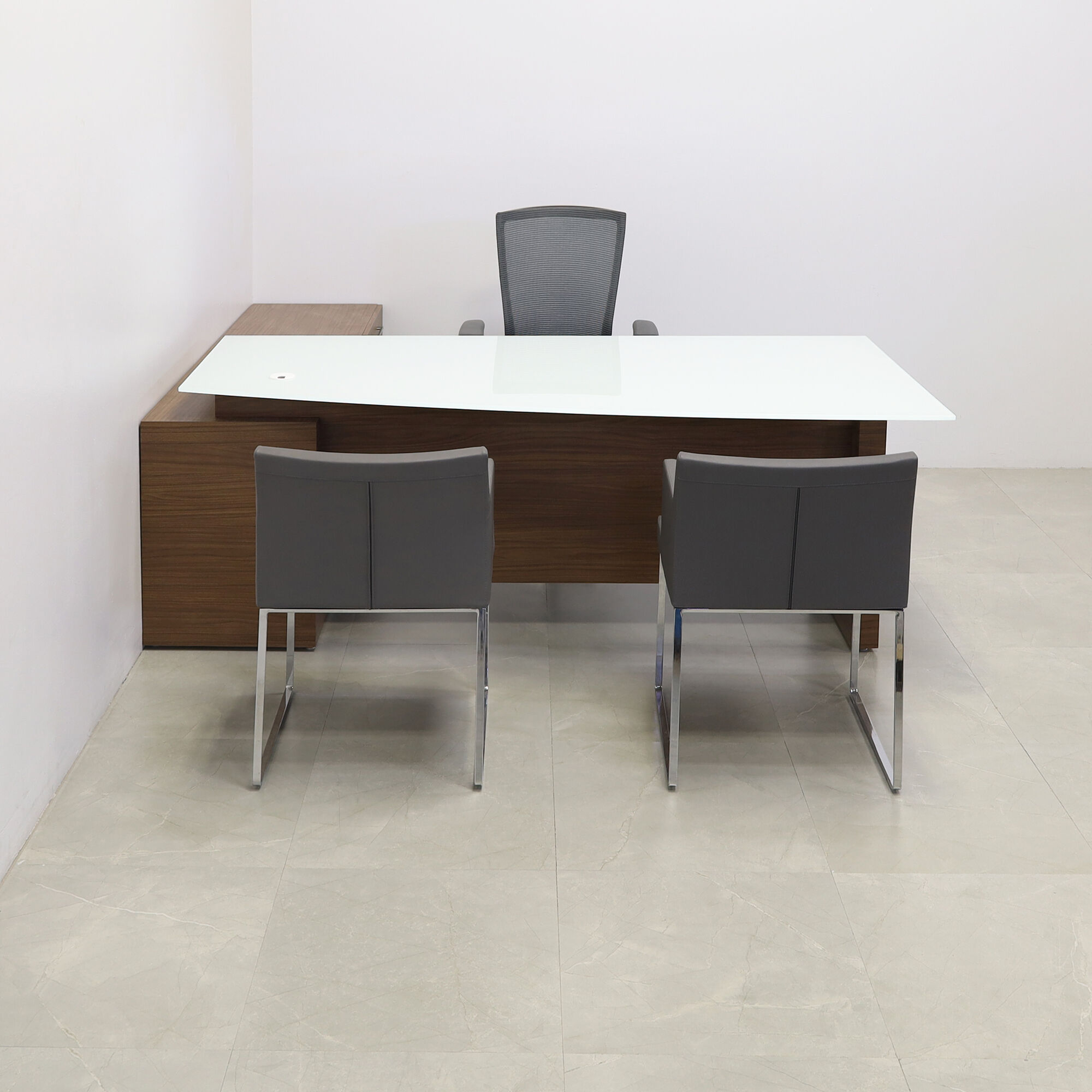 72-inch Avenue Curved Executive Desk with credenza on the right side when sitting, with 1/2