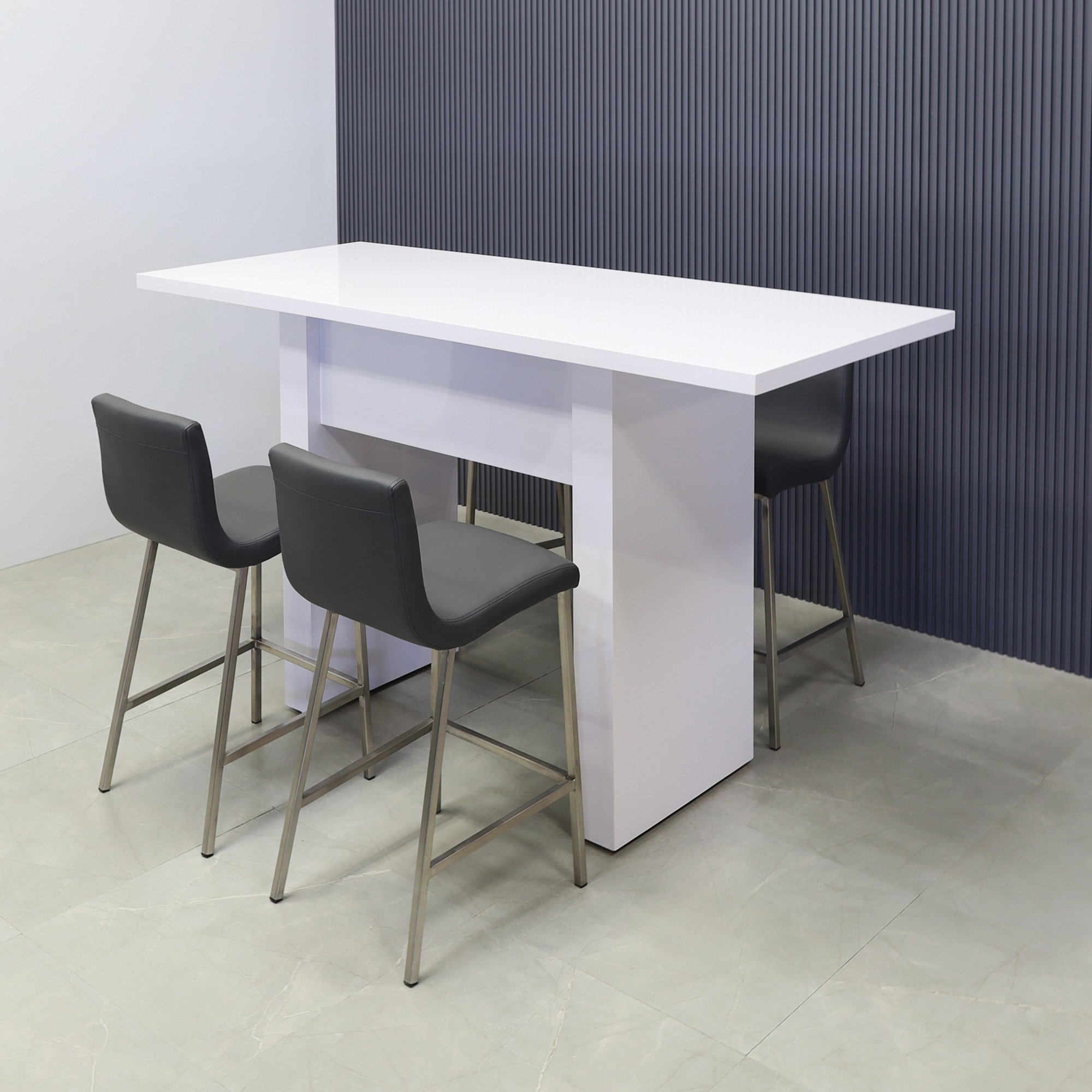 72-inch width x 42-inch height, Windsor Laminate Collaboration Table in white gloss laminate top & base, shown here.
