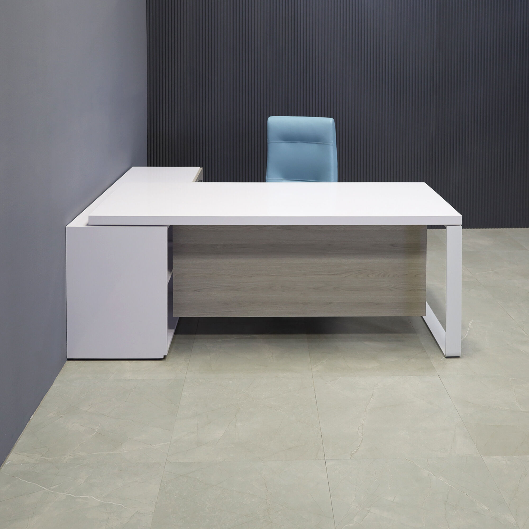Aspen Executive Desk with Credenza in White Gloss Laminate Top 72 in. Stock 22