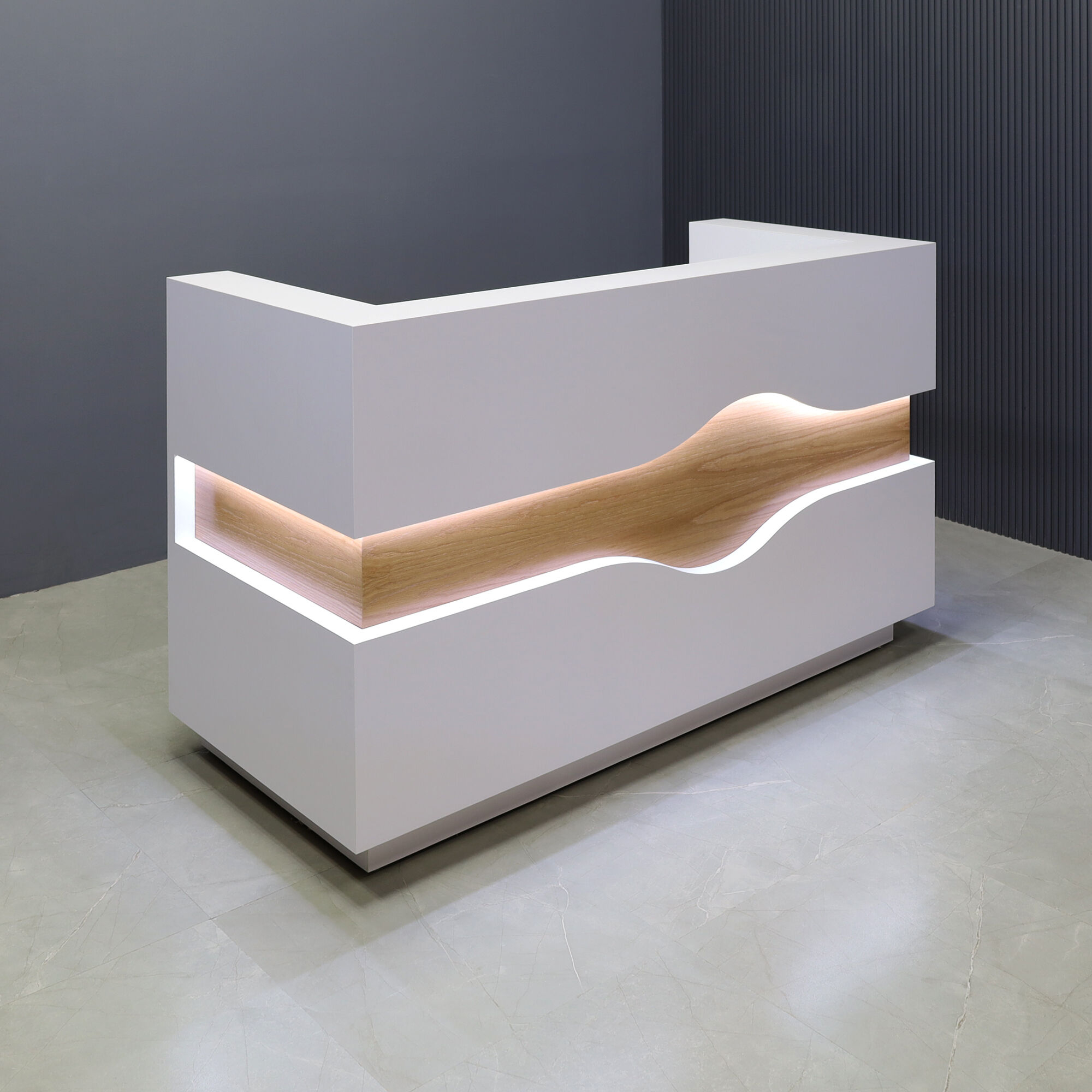 Wave Reception Desk in White Matte Laminate - 72 In. - Stock #127