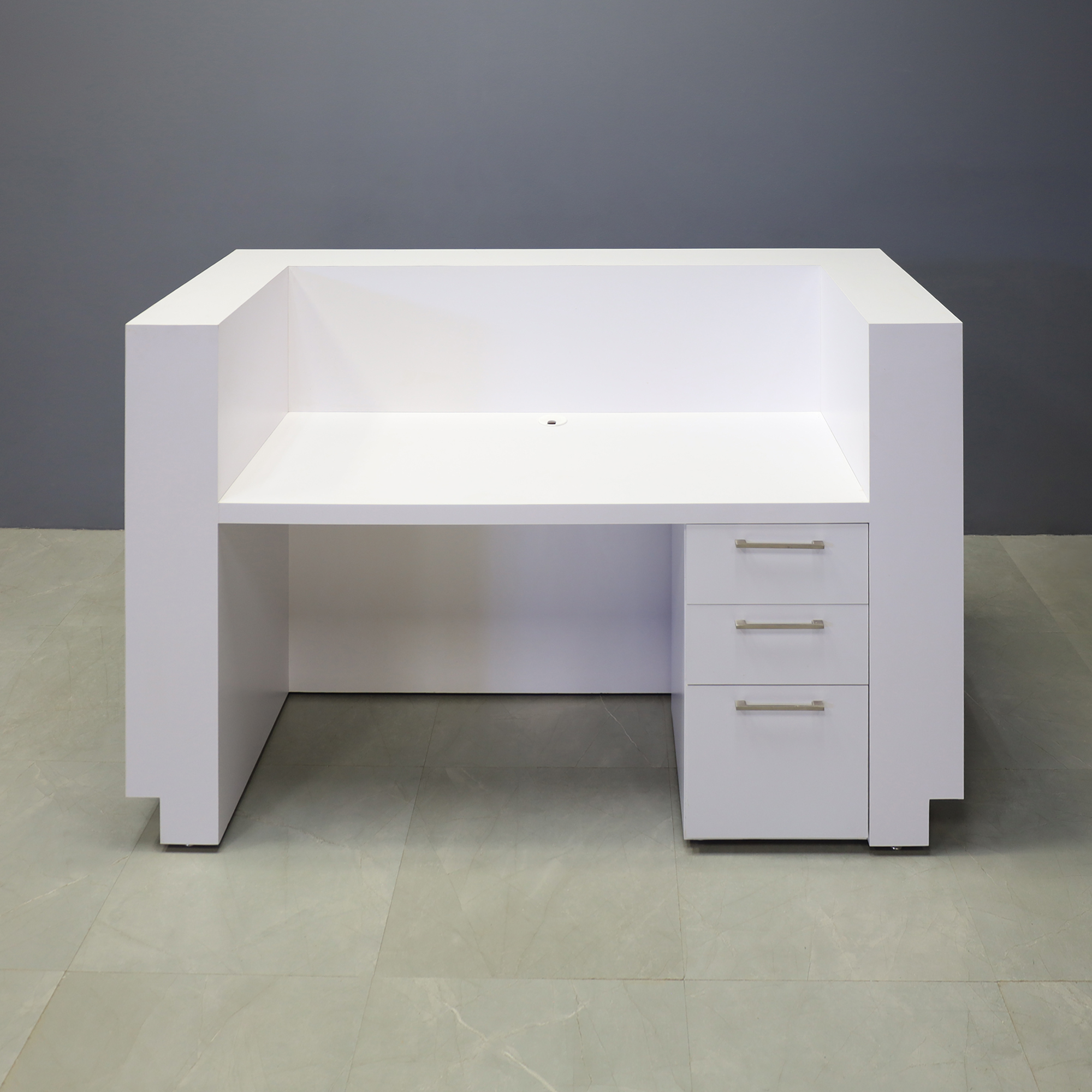 72-inch Manhattan U-Shape Reception Desk in white matte laminate main desk, 1/2
