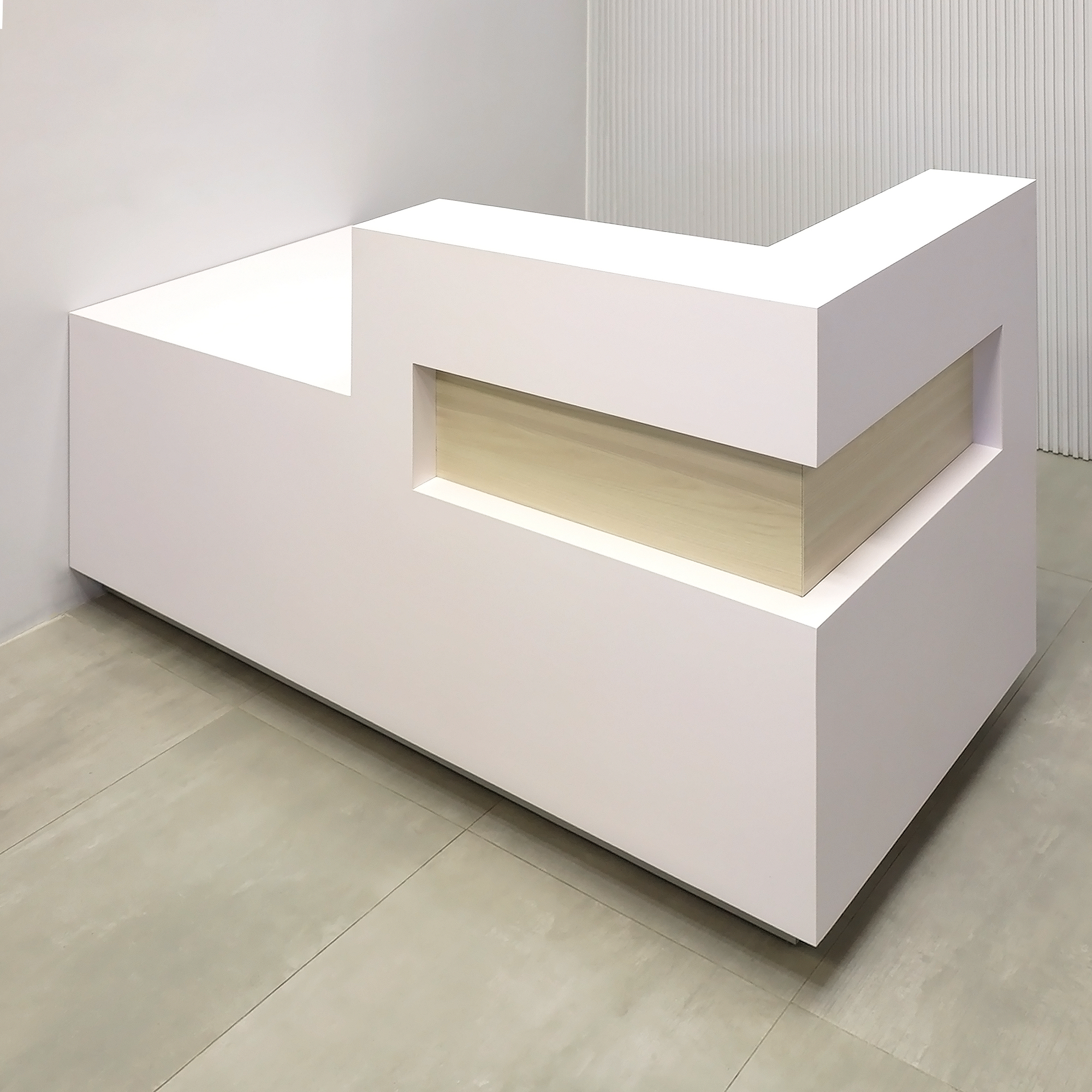 Manhattan ADA Reception Desk with White Matte Laminate Main Desk - 72 In. - Stock #326