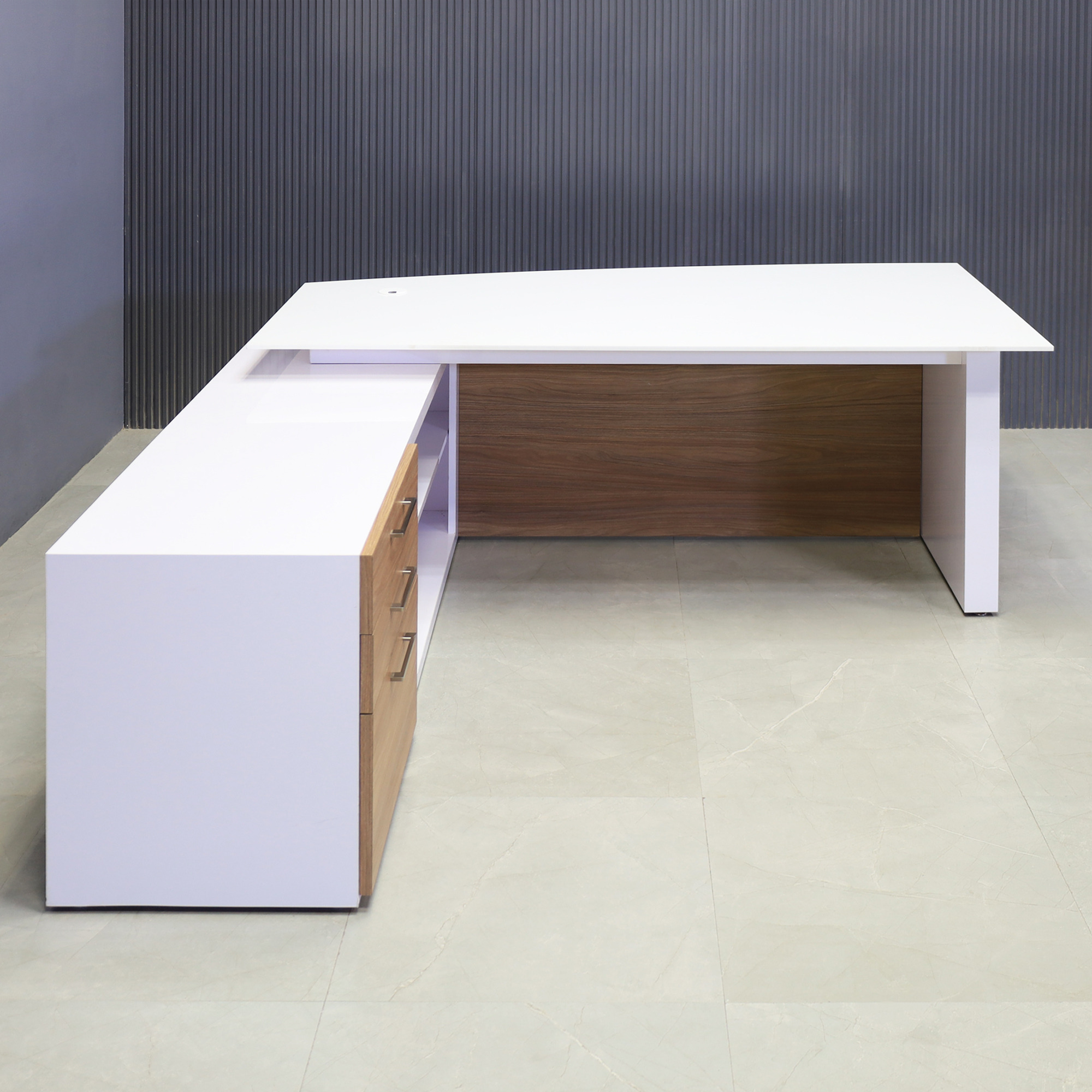 White curved office desk online