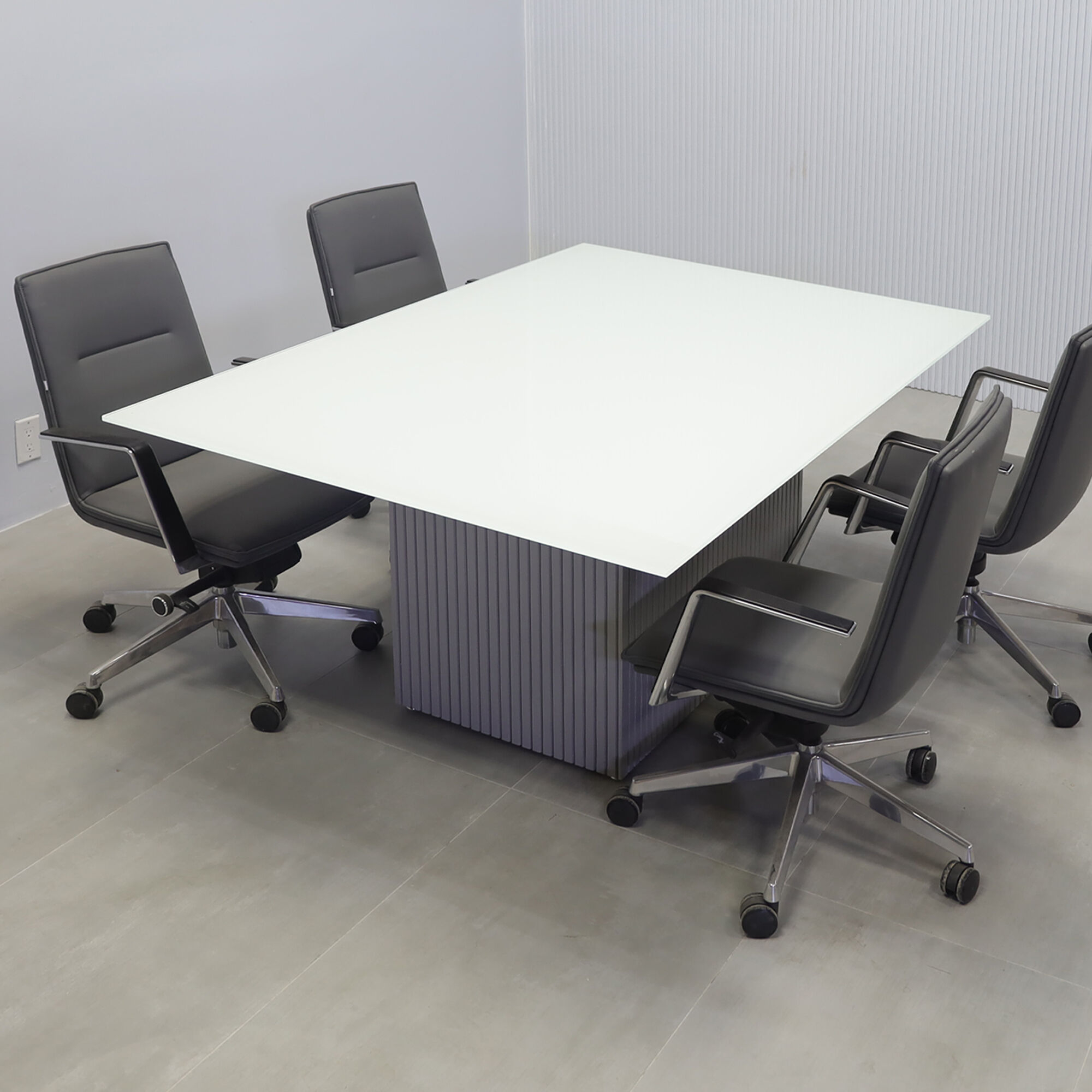 Omaha Rectangular Conference Table in White Tempered Glass Top 72 In. Stock 127