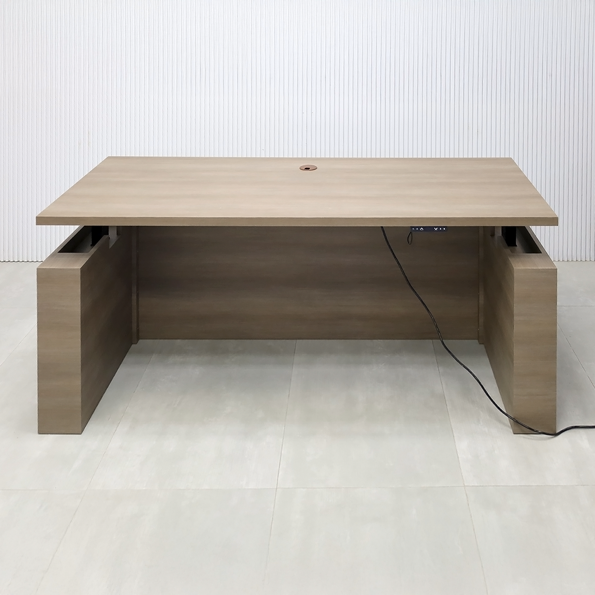 72-inch Denver Straight Laminate Executive Desk with Sit-Stand Mechanism with (Wilsonart Phantom Cocoa 8213K-28 special swatch by request) laminate finish.