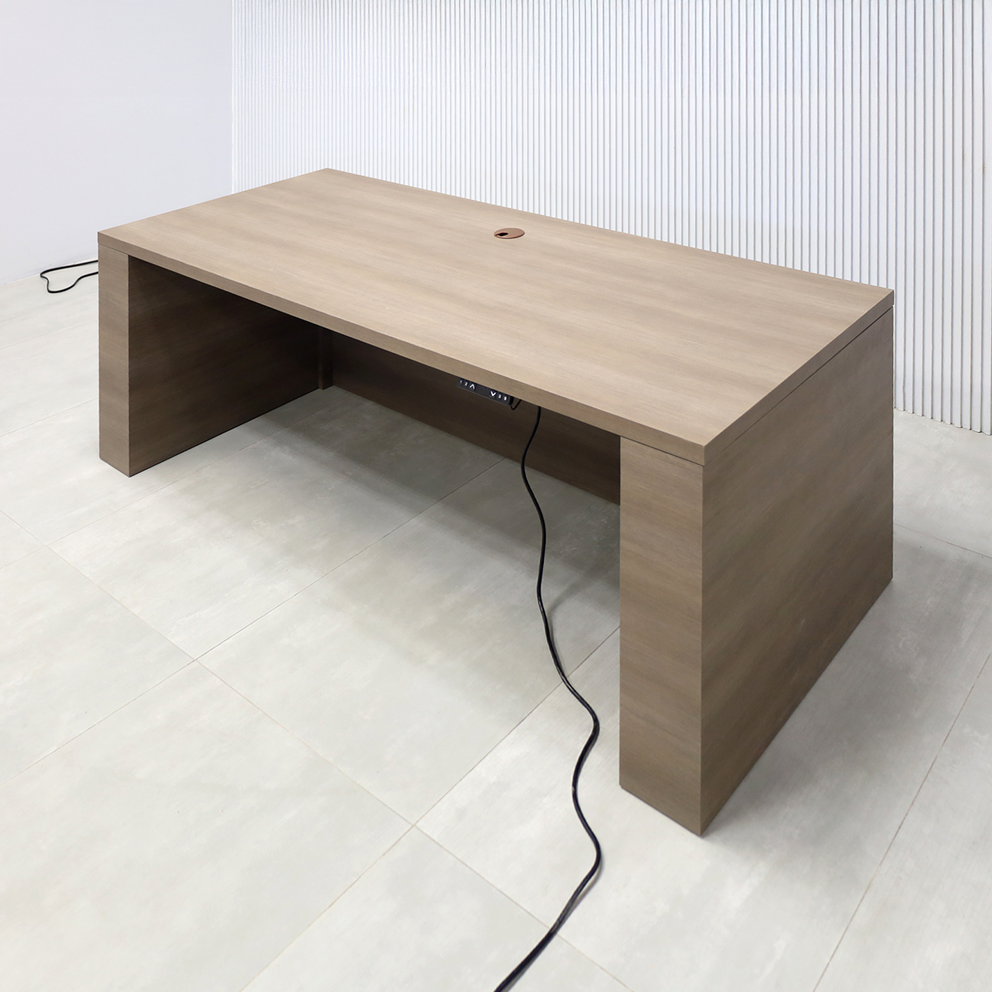 72-inch Denver Straight Laminate Executive Desk with Sit-Stand Mechanism with (Wilsonart Phantom Cocoa 8213K-28 special swatch by request) laminate finish.