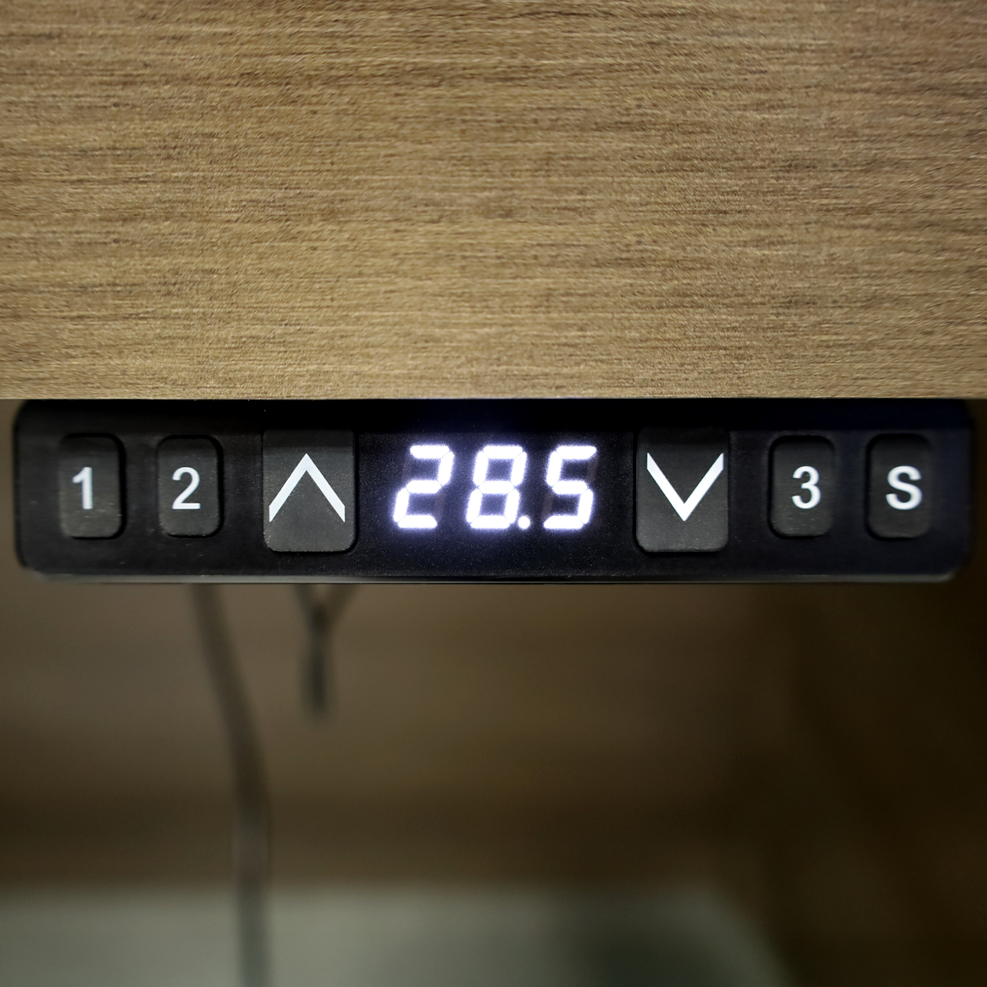 72-inch Denver Straight Laminate Executive Desk with Sit-Stand Mechanism with (Wilsonart Phantom Cocoa 8213K-28 special swatch by request) laminate finish.