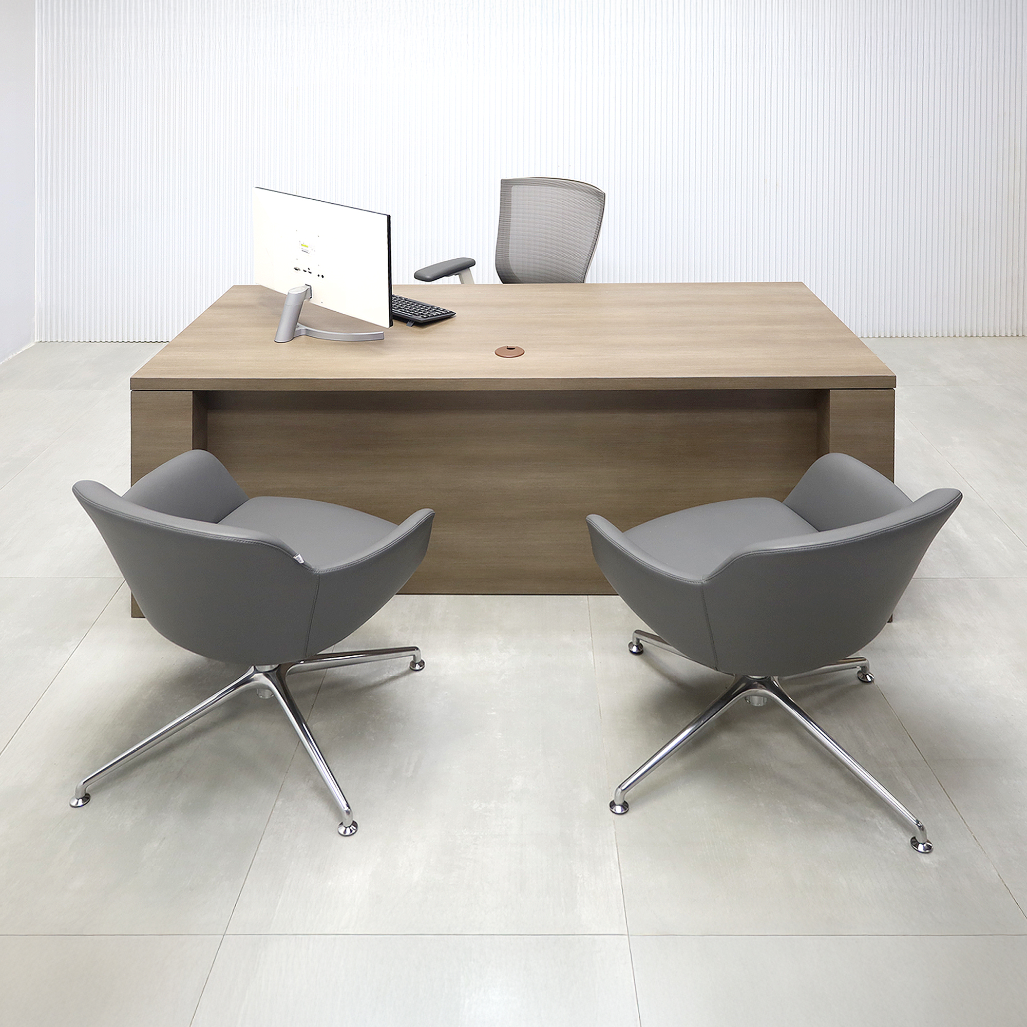 72-inch Denver Straight Laminate Executive Desk with Sit-Stand Mechanism with (Wilsonart Phantom Cocoa 8213K-28 special swatch by request) laminate finish.