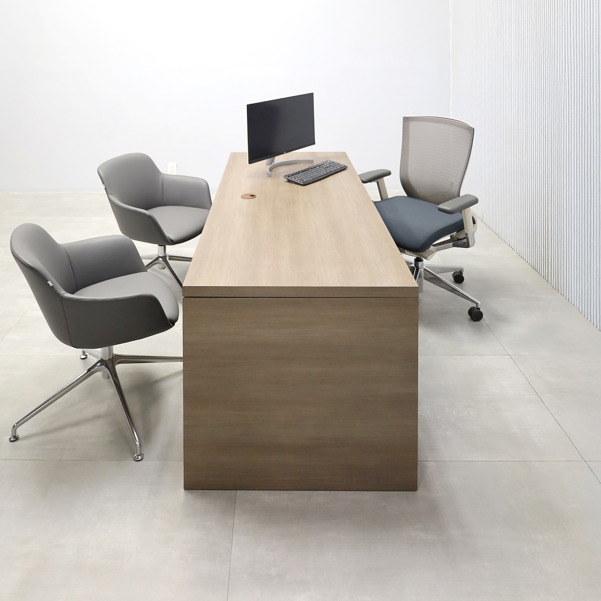 72-inch Denver Straight Laminate Executive Desk with Sit-Stand Mechanism with (Wilsonart Phantom Cocoa 8213K-28 special swatch by request) laminate finish.