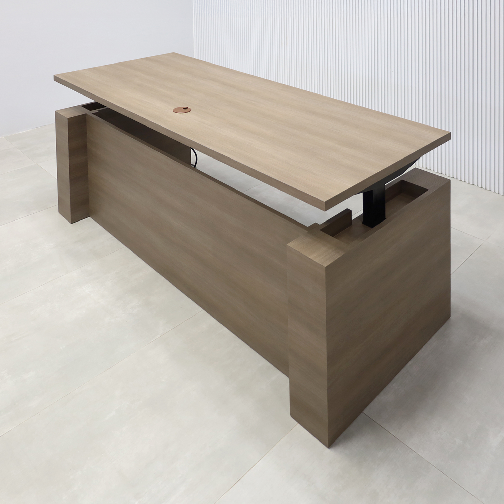 72-inch Denver Straight Laminate Executive Desk with Sit-Stand Mechanism with (Wilsonart Phantom Cocoa 8213K-28 special swatch by request) laminate finish.