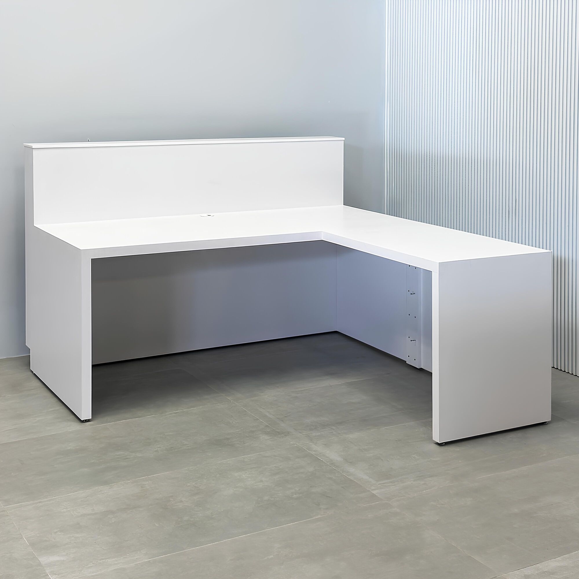 72-inch Dallas Straight Reception Desk with white solid engineered surface 1/2