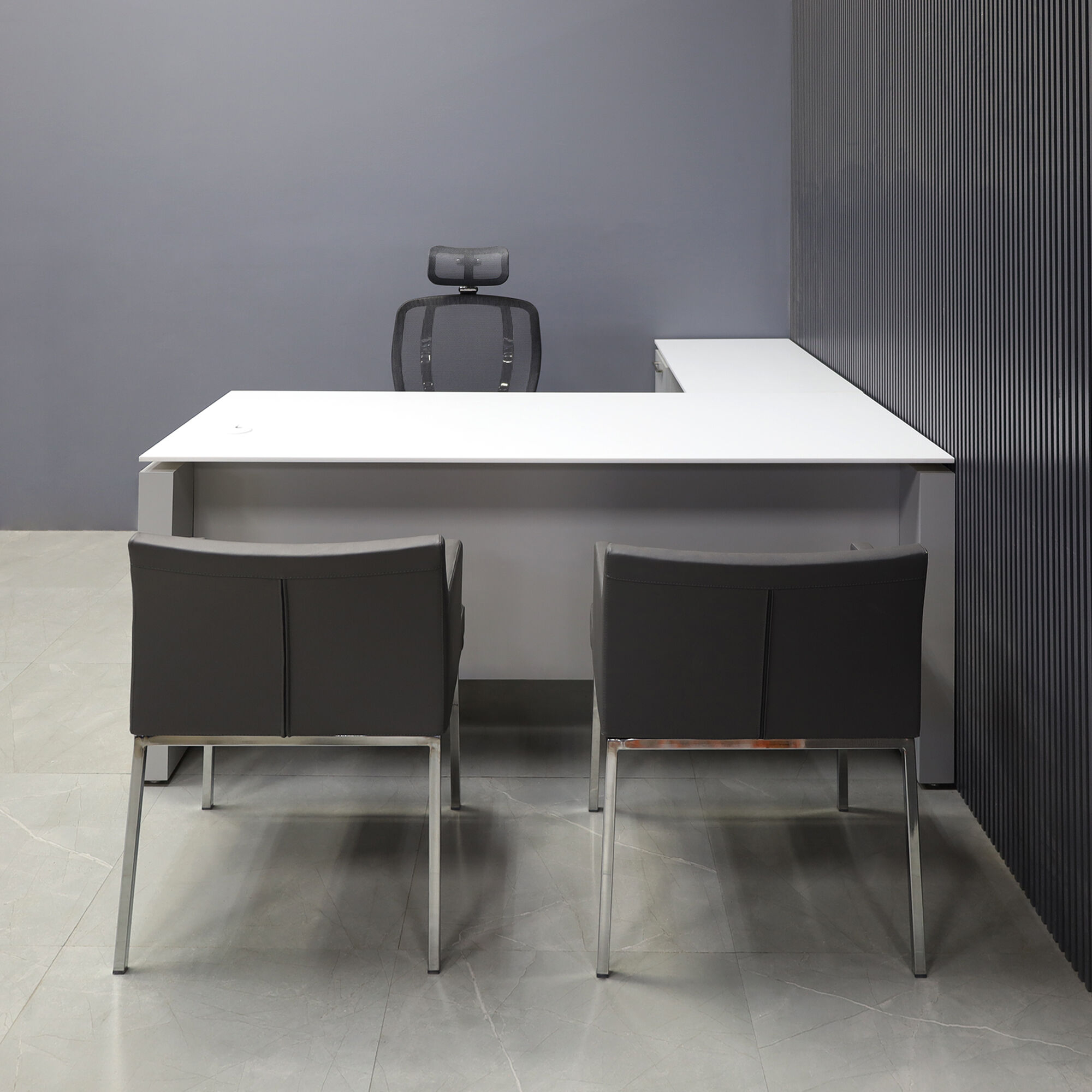 72-inch Denver L-Shape Executive Desk with return & cabinet on left side when sitting, in 1/2