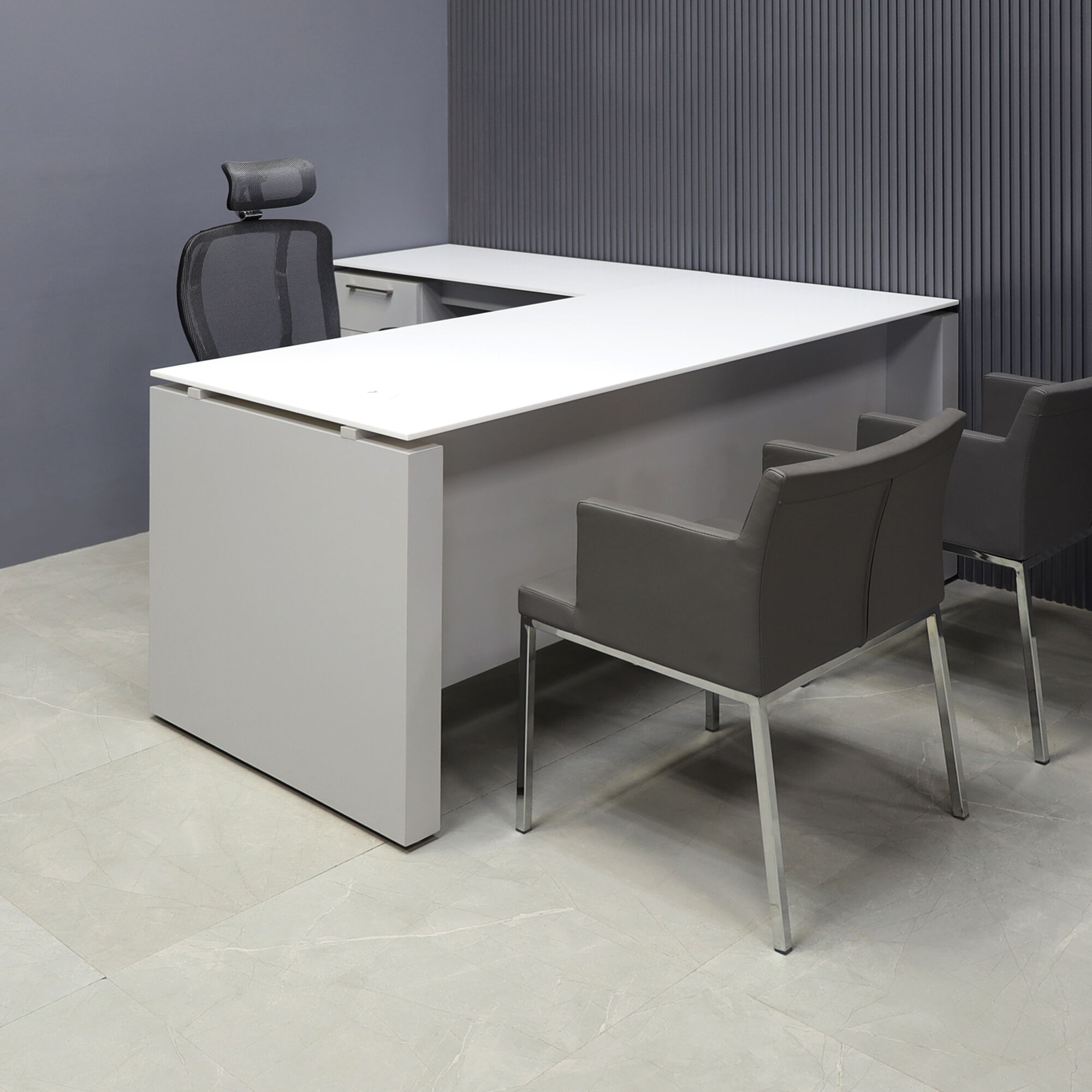 72-inch Denver L-Shape Executive Desk with return & cabinet on left side when sitting, in 1/2