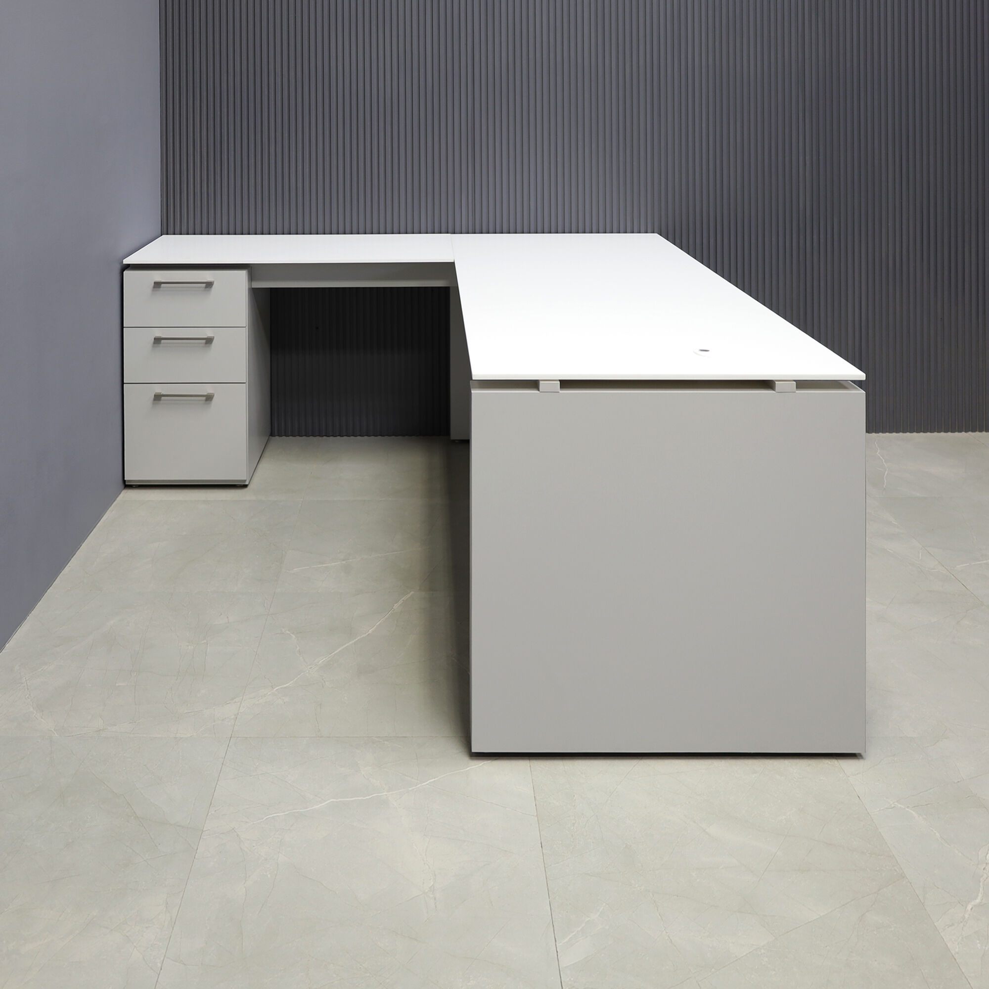 72-inch Denver L-Shape Executive Desk with return & cabinet on left side when sitting, in 1/2
