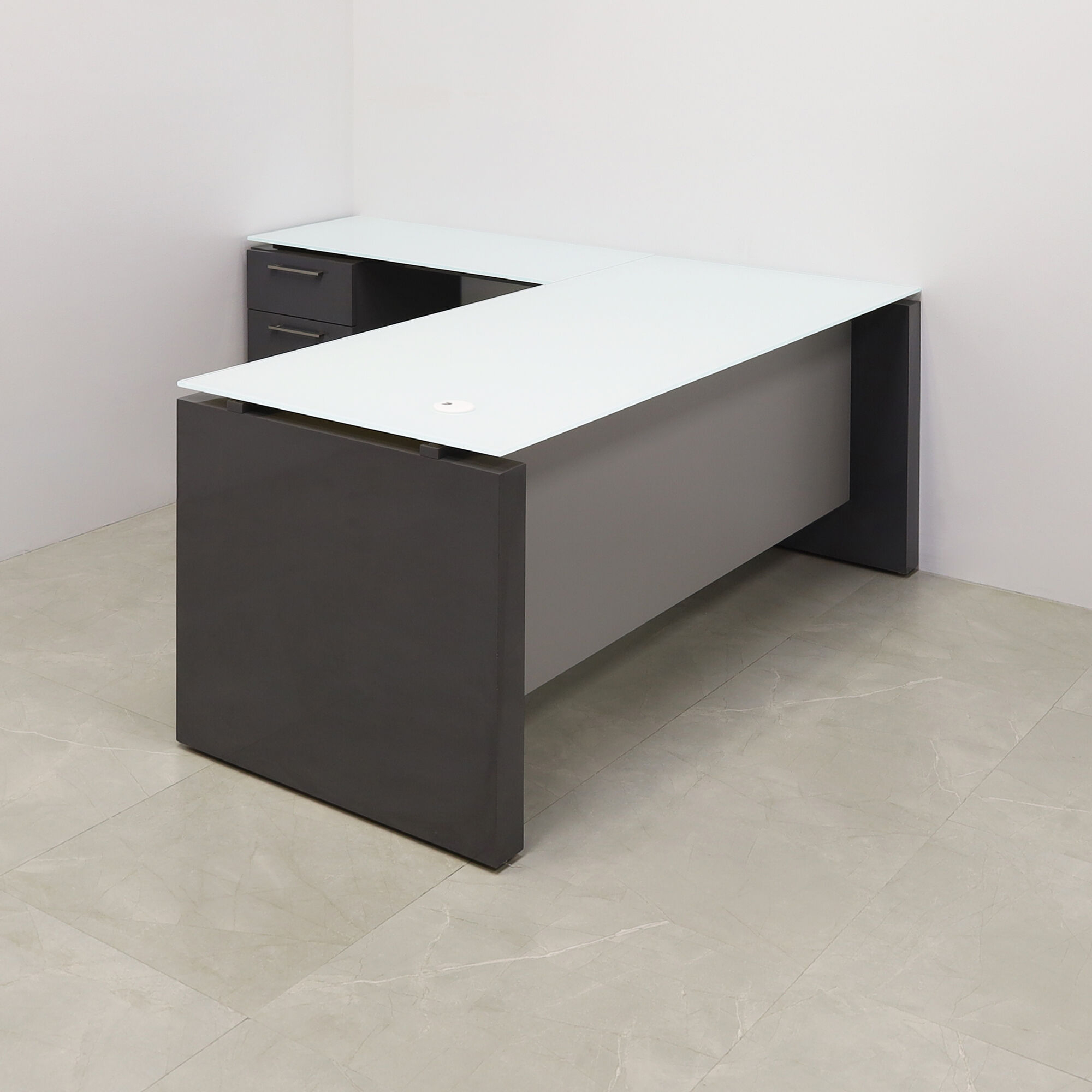 72-inch Denver L-Shape Executive Desk with return & cabinet on left side when sitting, in 1/2