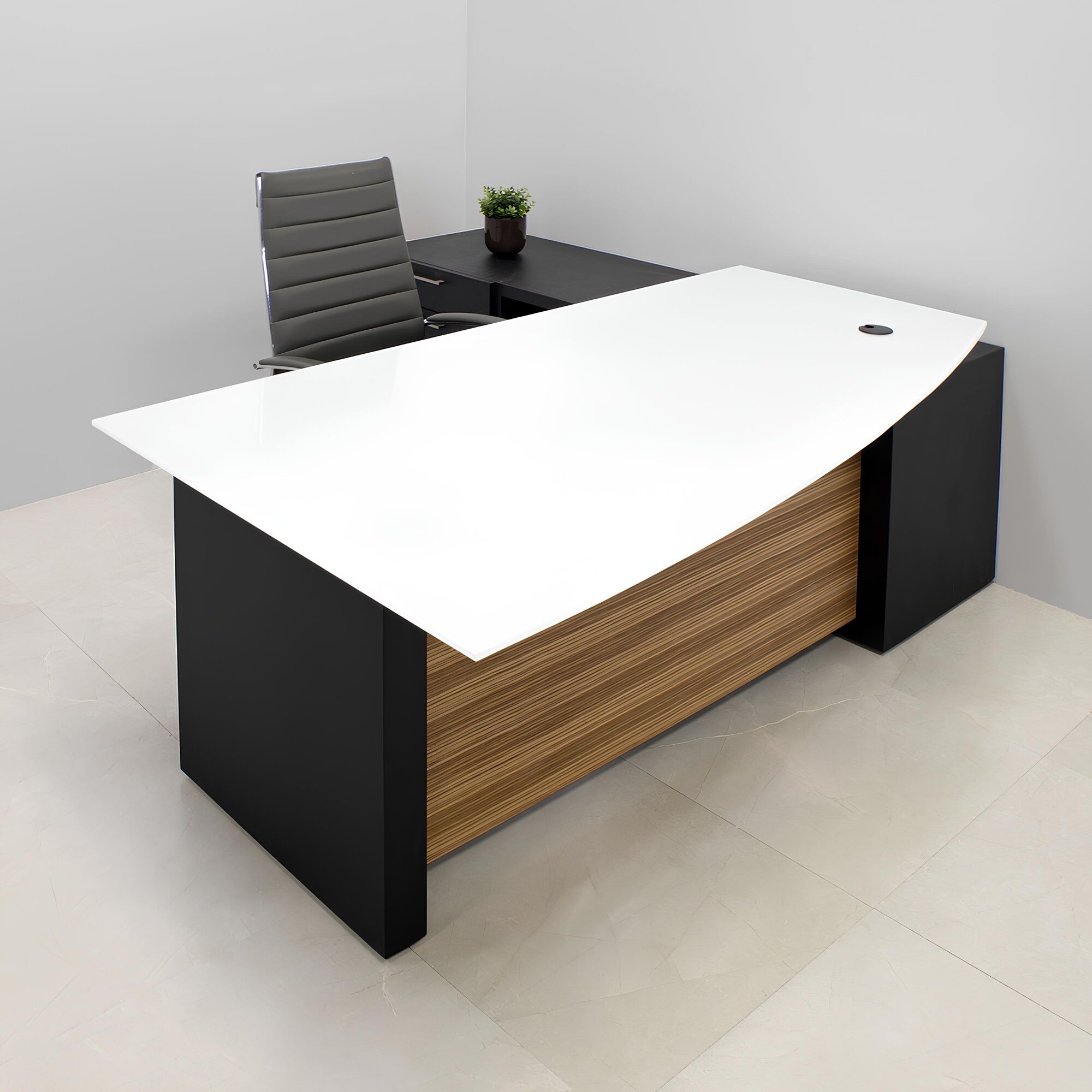 72-inch Avenue Curved Executive Desk with credenza on the left side when sitting, with 1/2