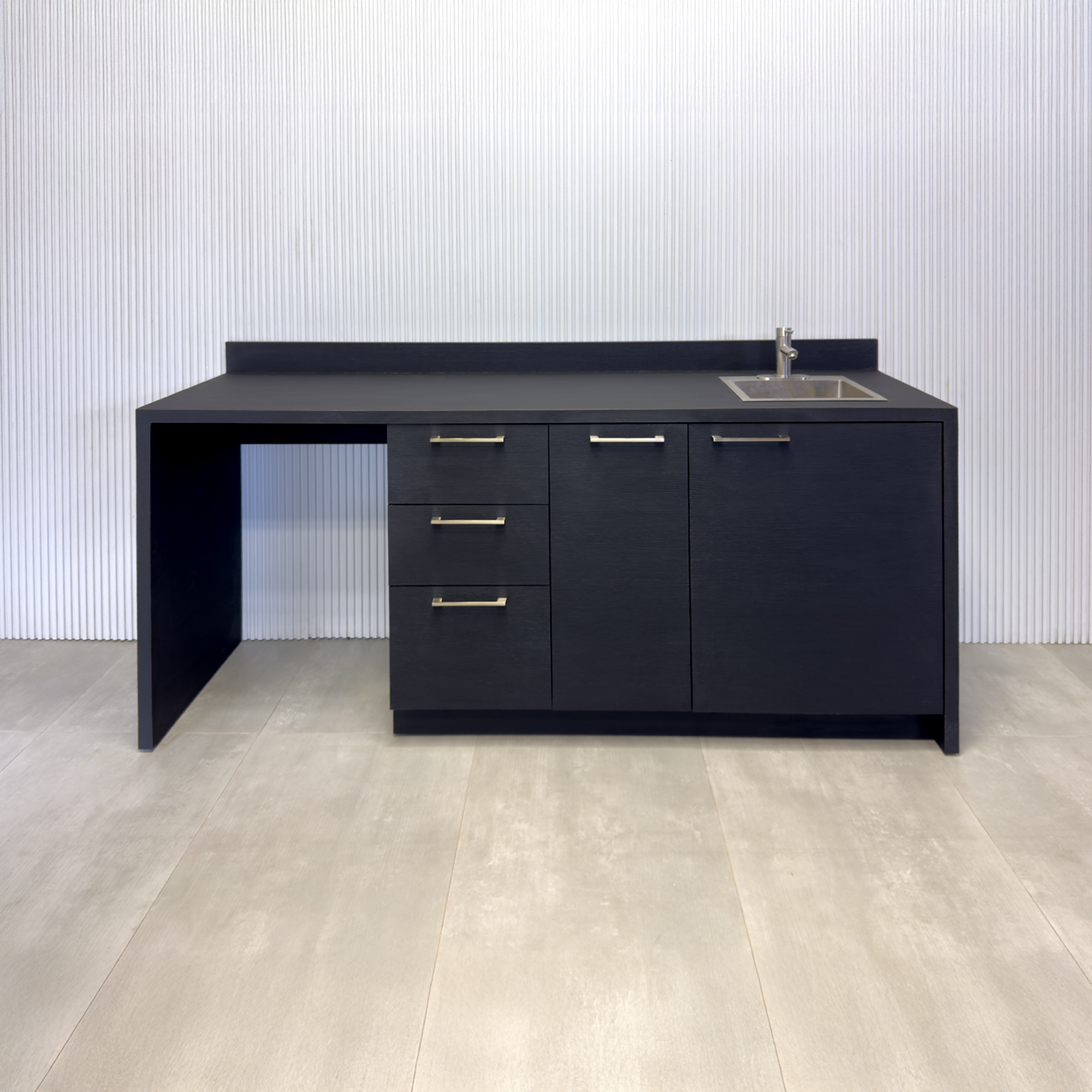 84-inch Avenue Beverage Station with Black Cinder matte laminate top, Black Cinder matte laminate main body, and Black liner interior.