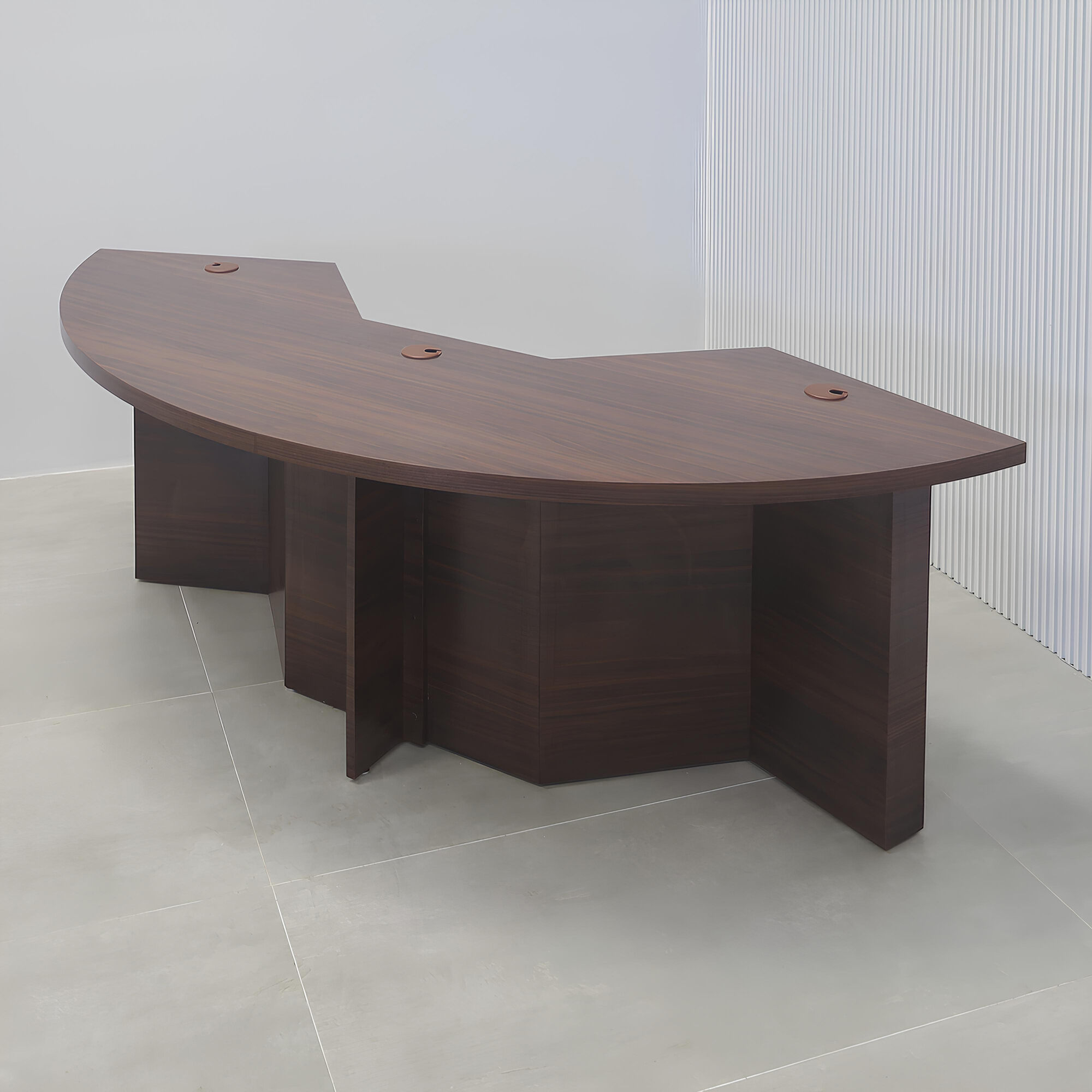 84-inch Tampa Bay Custom Handmade Podcast Table in colombian walnut matte laminate top, front base, and back base.