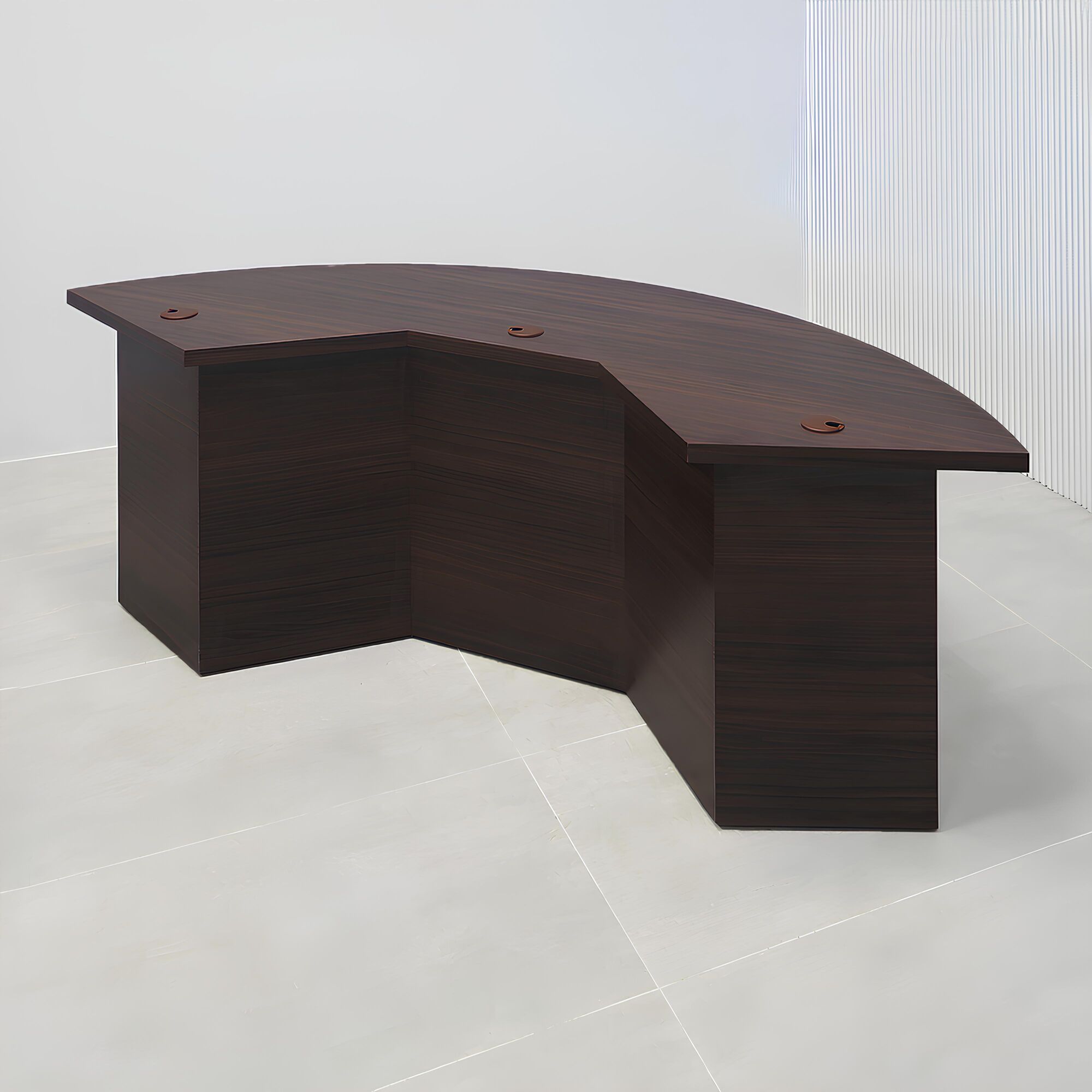 84-inch Tampa Bay Custom Handmade Podcast Table in colombian walnut matte laminate top, front base, and back base.