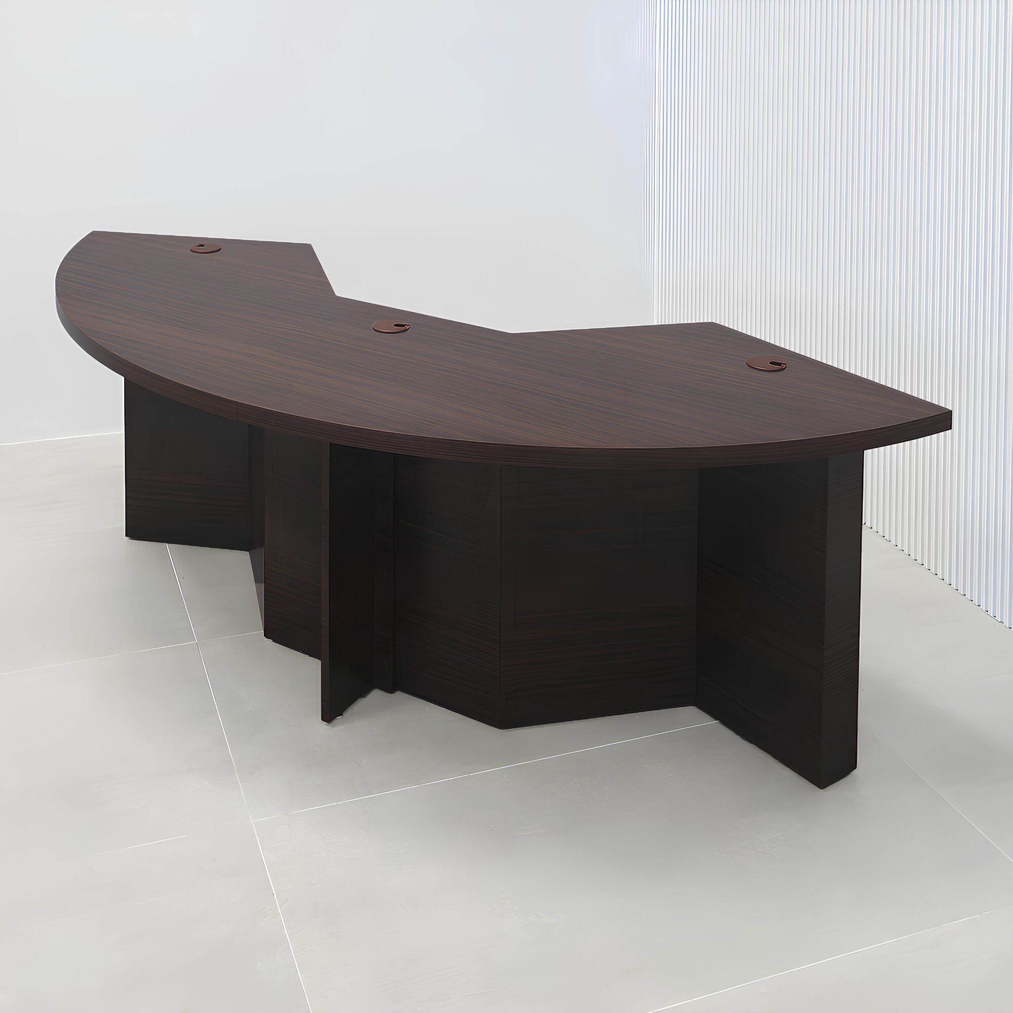 84-inch Tampa Bay Custom Handmade Podcast Table in colombian walnut matte laminate top, front base, and back base.