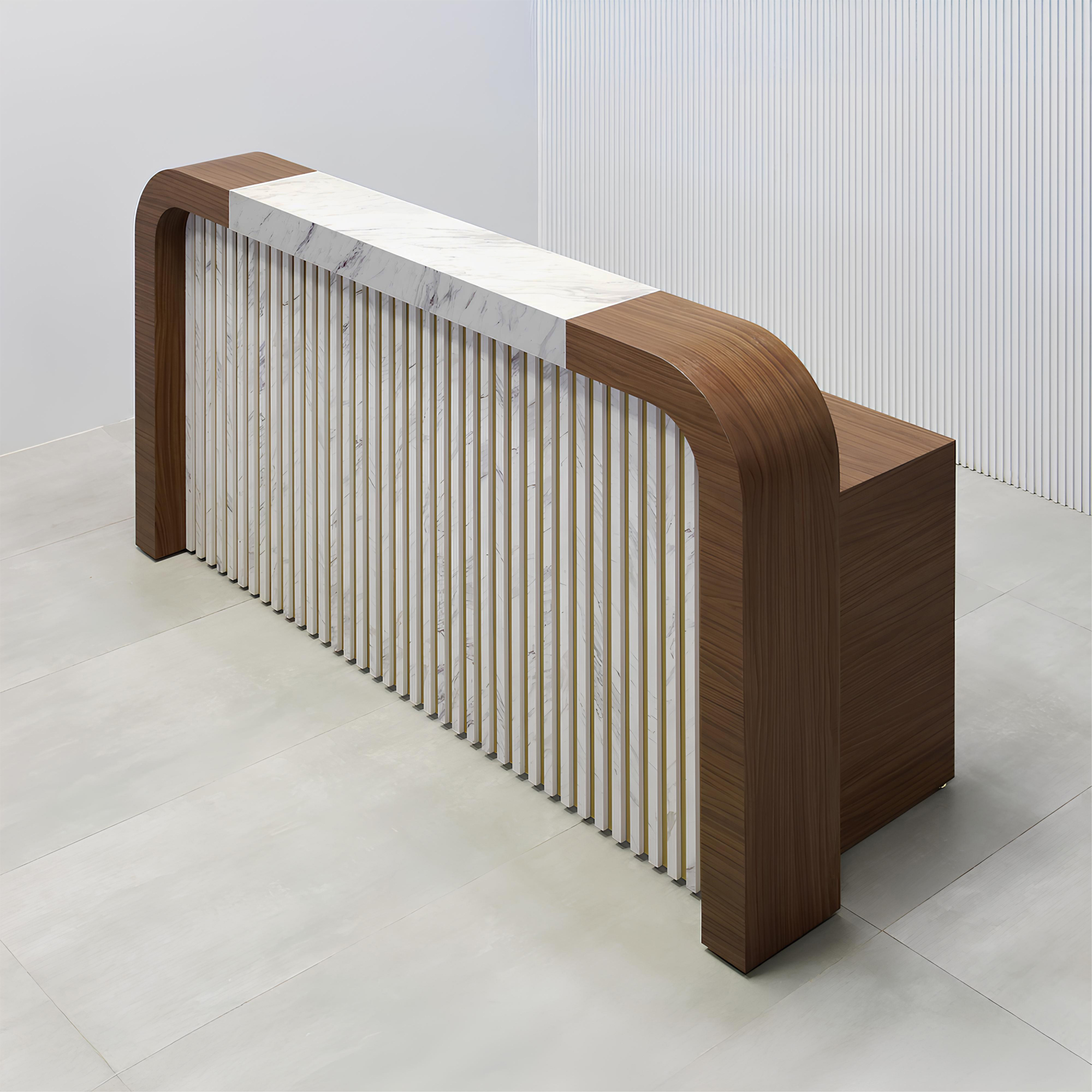 Edinburgh Custom Reception Desk with Calcutta Blanc Engineered Surface 1/2" Top - 84 In. - Stock #320