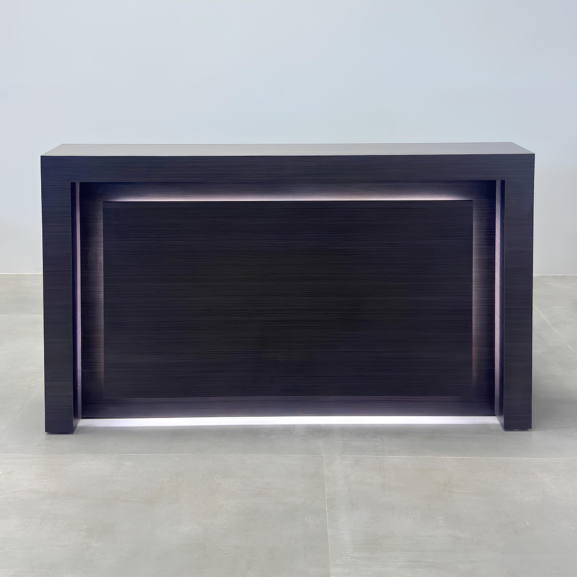 72-inch New York Straight Reception Desk with dark wood laminate main desk, front panel, and accent recessed.