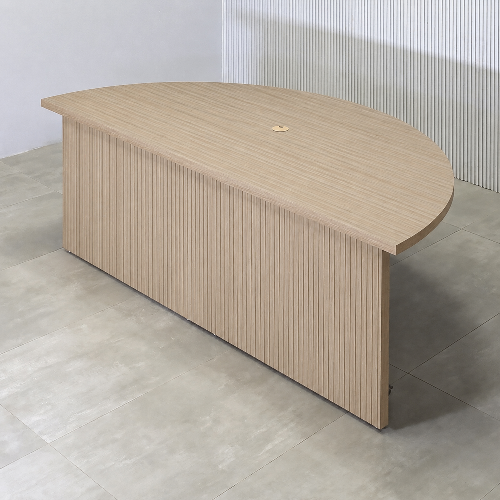 84-inch Detroit Podcast Table with White Oak Wood Veneer Finish - Render - Swatch Finish.