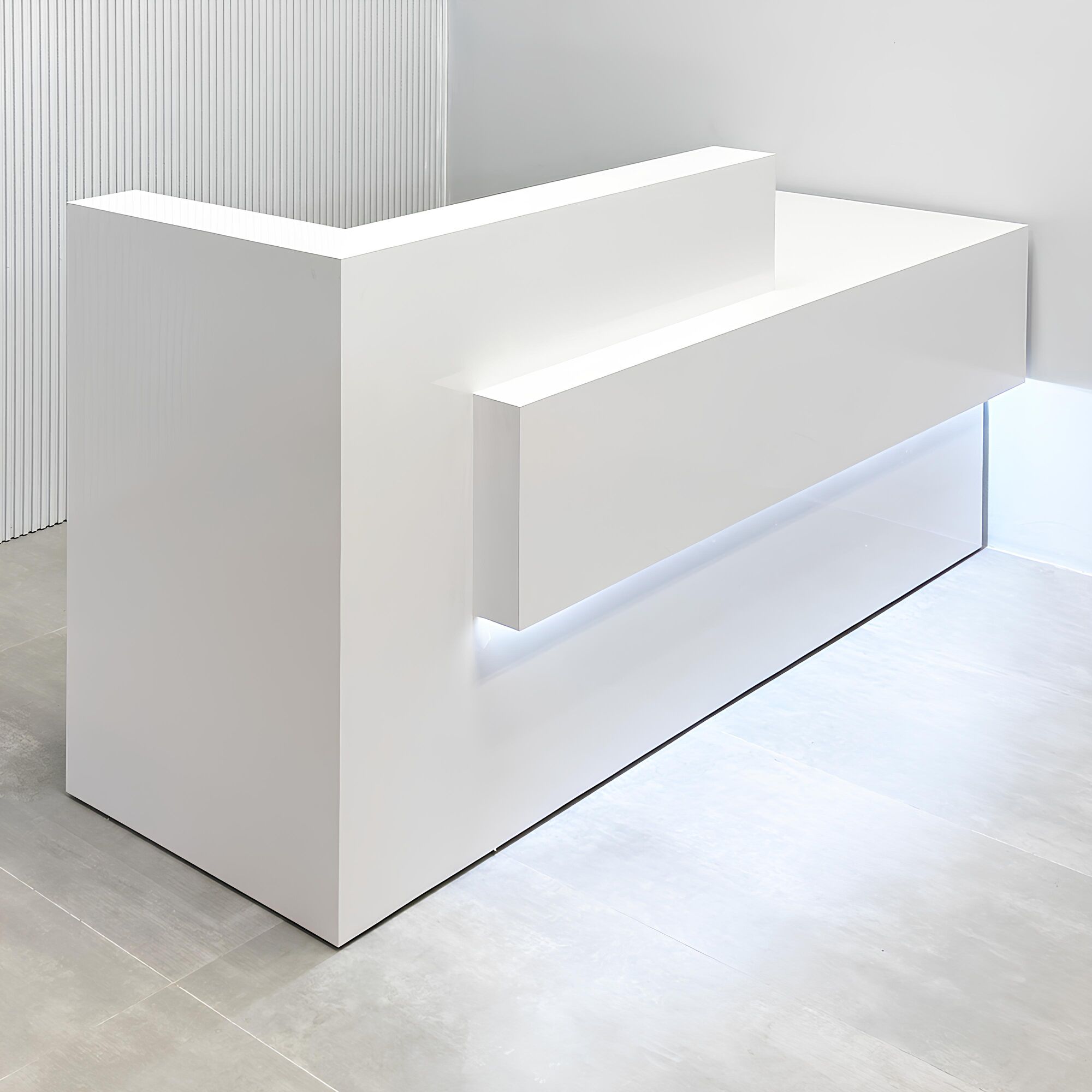 72-inch Atlanta Reception Desk with white gloss laminate countertop, base, workspace and front accent.
