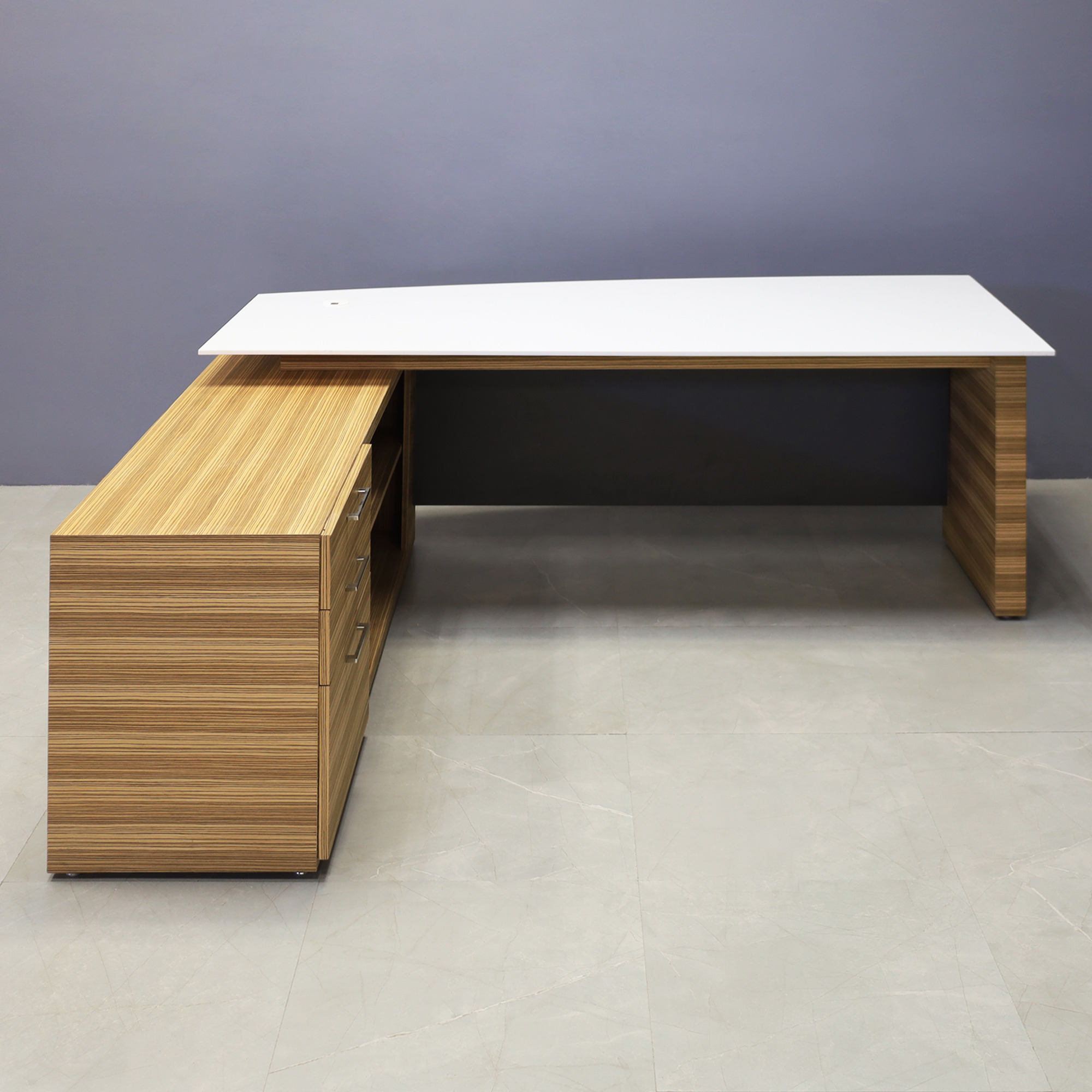 84-inch Avenue Curved Executive Desk with credenza on the left side when sitting, with 1/2