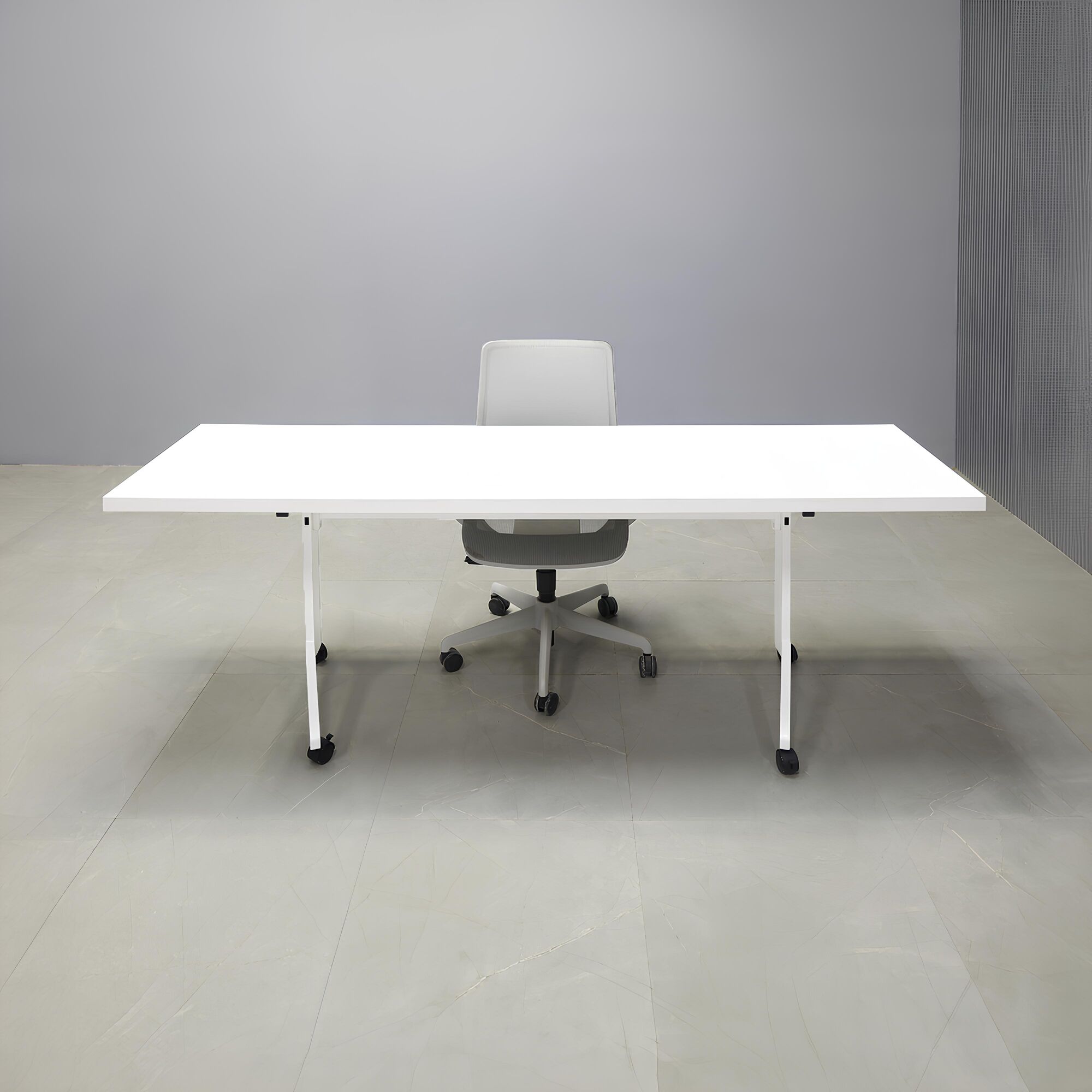 84-inch Westin Rectangular Training Table in white matte laminate top and white frame, shown here.
