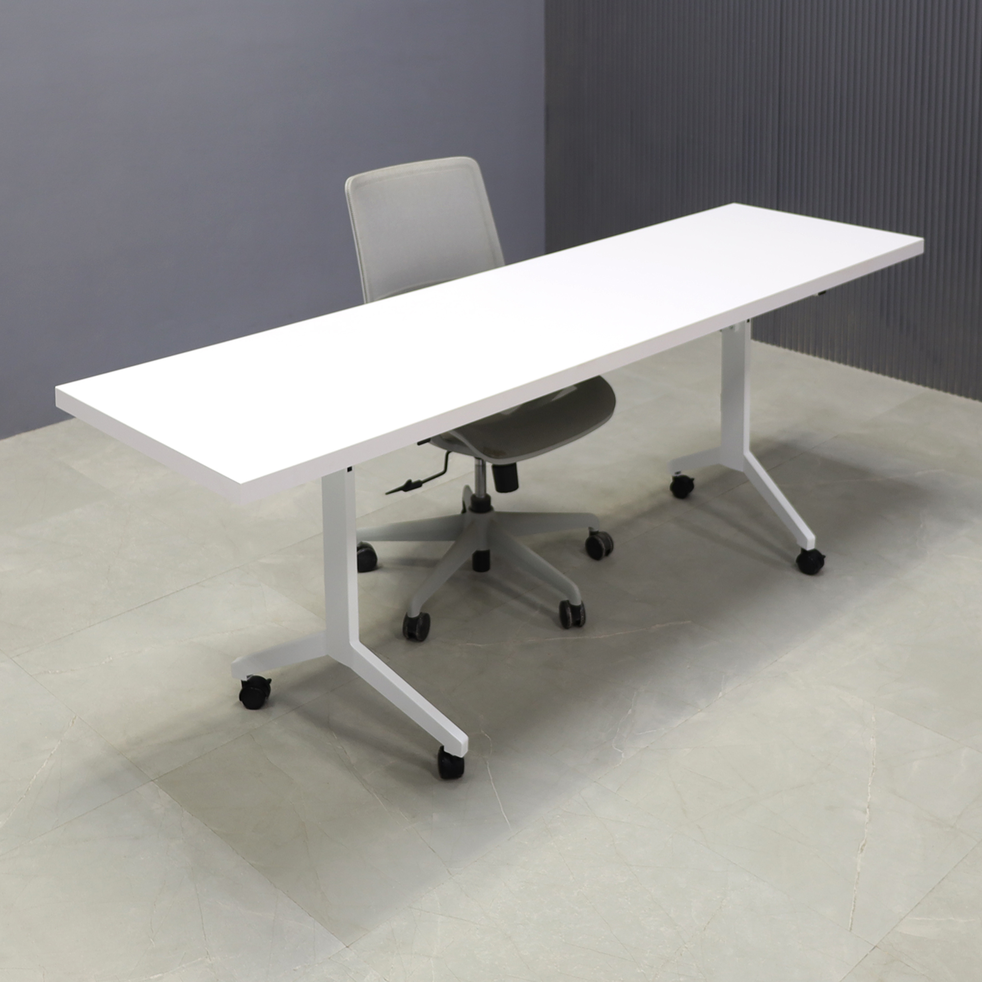 84-inch Westin Rectangular Training Table in white matte laminate top and white frame, shown here.