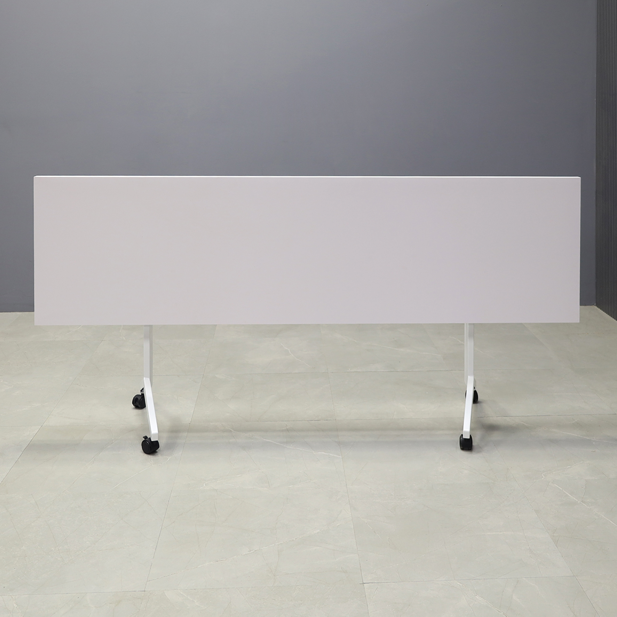 84-inch Westin Rectangular Training Table in white matte laminate top and white frame, shown here.