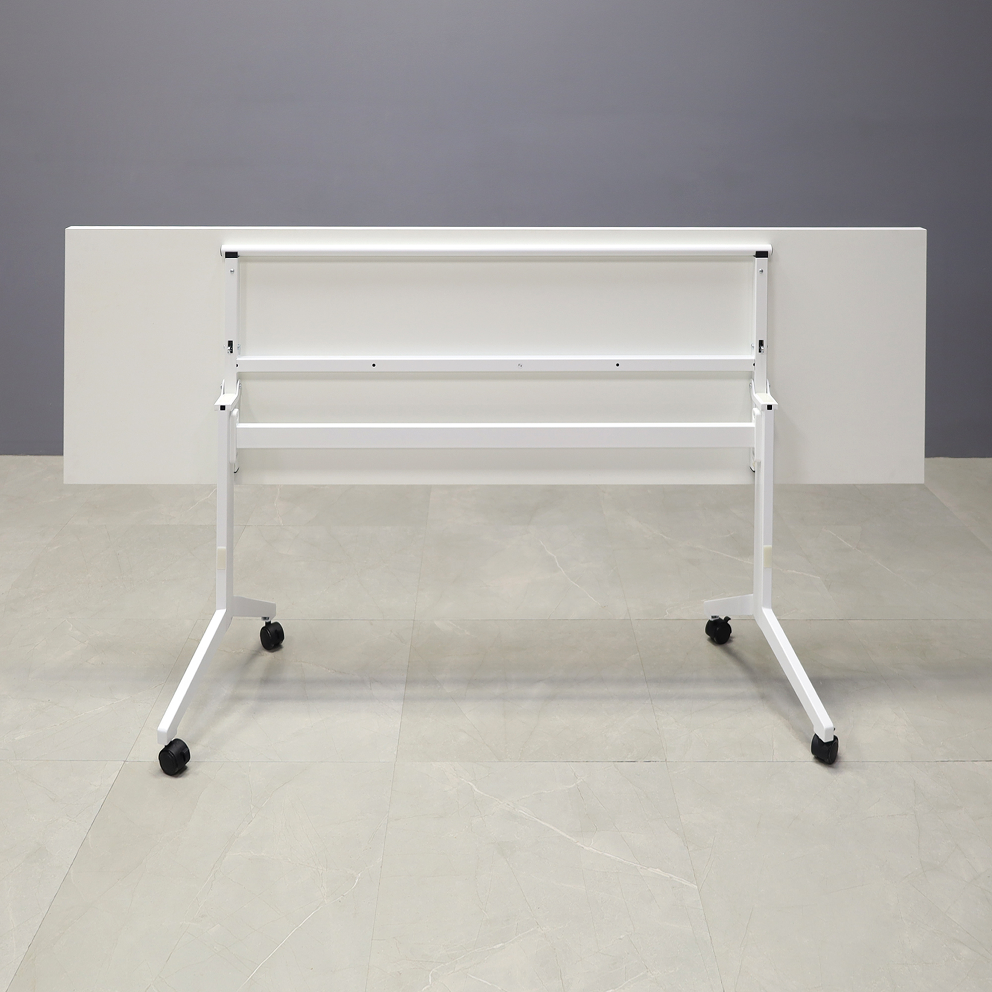 84-inch Westin Rectangular Training Table in white matte laminate top and white frame, shown here.