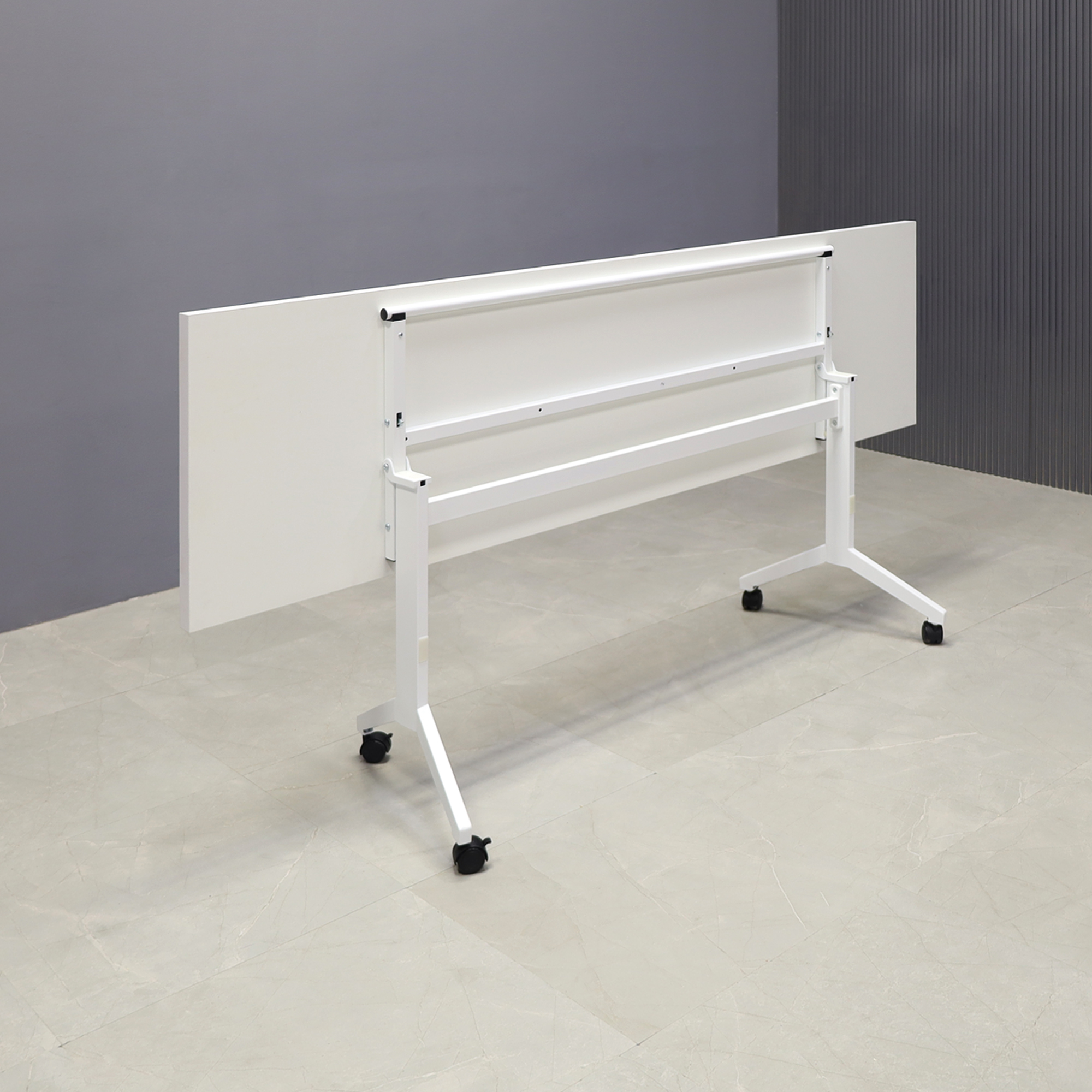 84-inch Westin Rectangular Training Table in white matte laminate top and white frame, shown here.