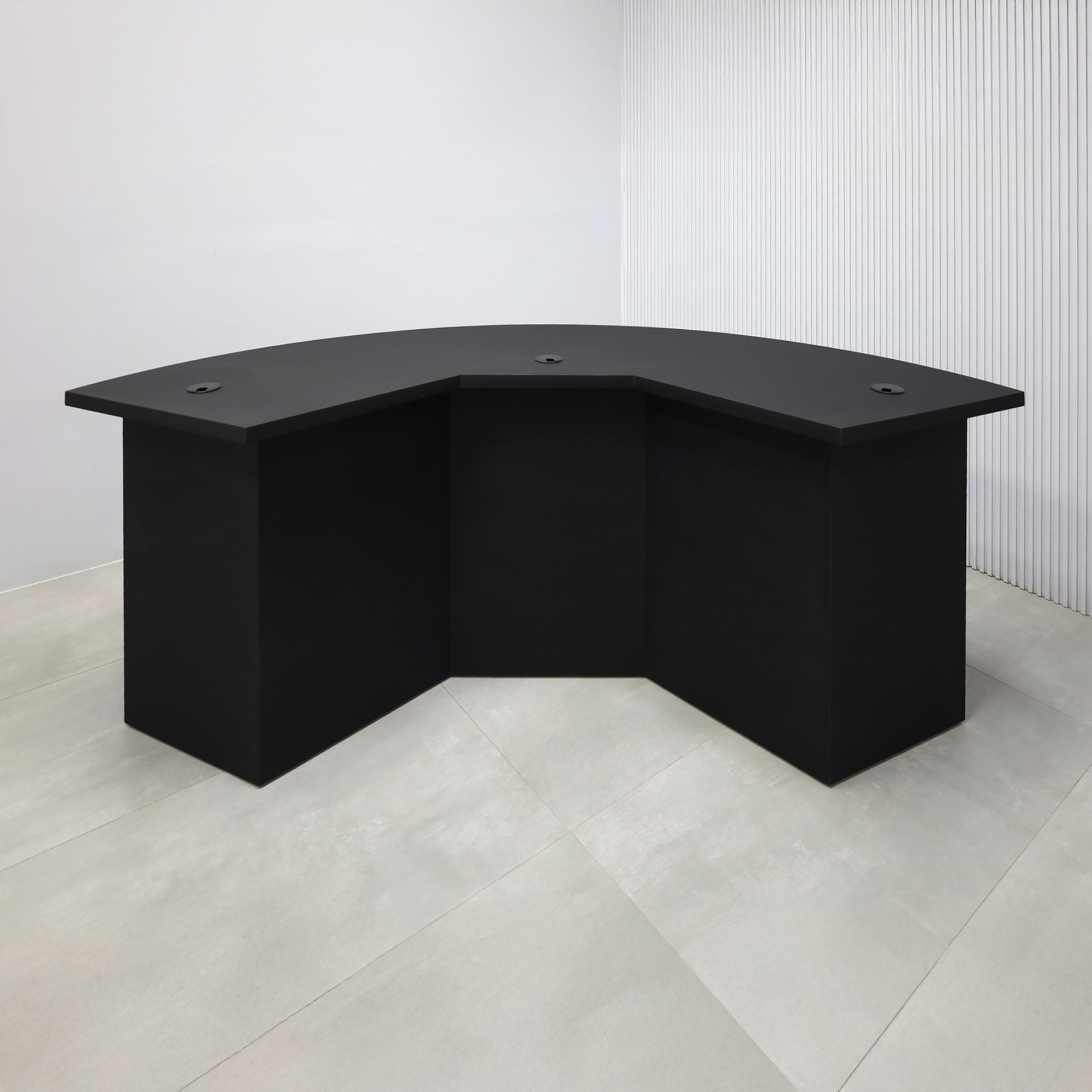 90-inch Tampa Bay Handmade Podcast Table with Black Matte Cider 2110 top, Black Matte Cider 2110 Front of the Base, Black Matte Cider 2110 Back of the Base, and Color LED.