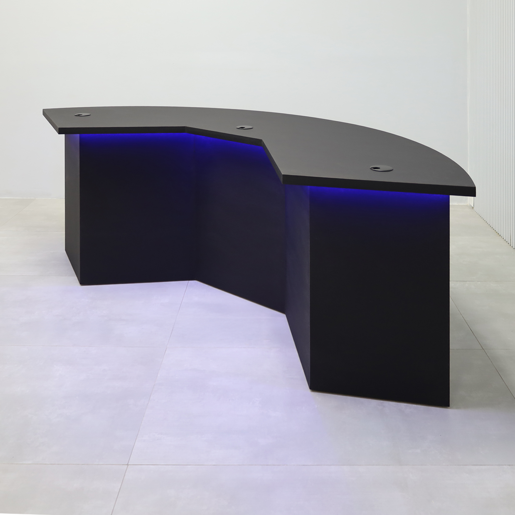 90-inch Tampa Bay Handmade Podcast Table with Black Matte Cider 2110 top, Black Matte Cider 2110 Front of the Base, Black Matte Cider 2110 Back of the Base, and Color LED.