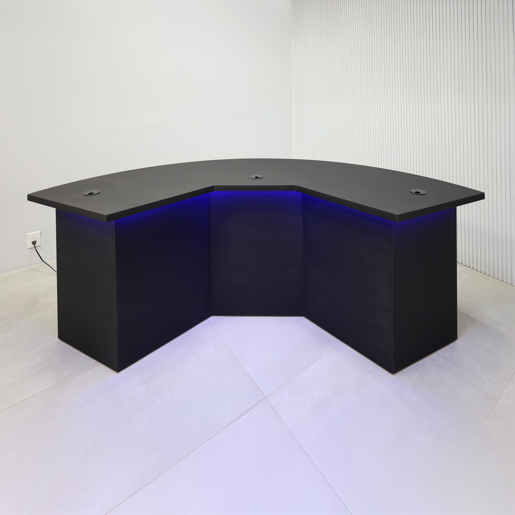 90-inch Tampa Bay Handmade Podcast Table with Black Matte Cider 2110 top, Black Matte Cider 2110 Front of the Base, Black Matte Cider 2110 Back of the Base, and Color LED.