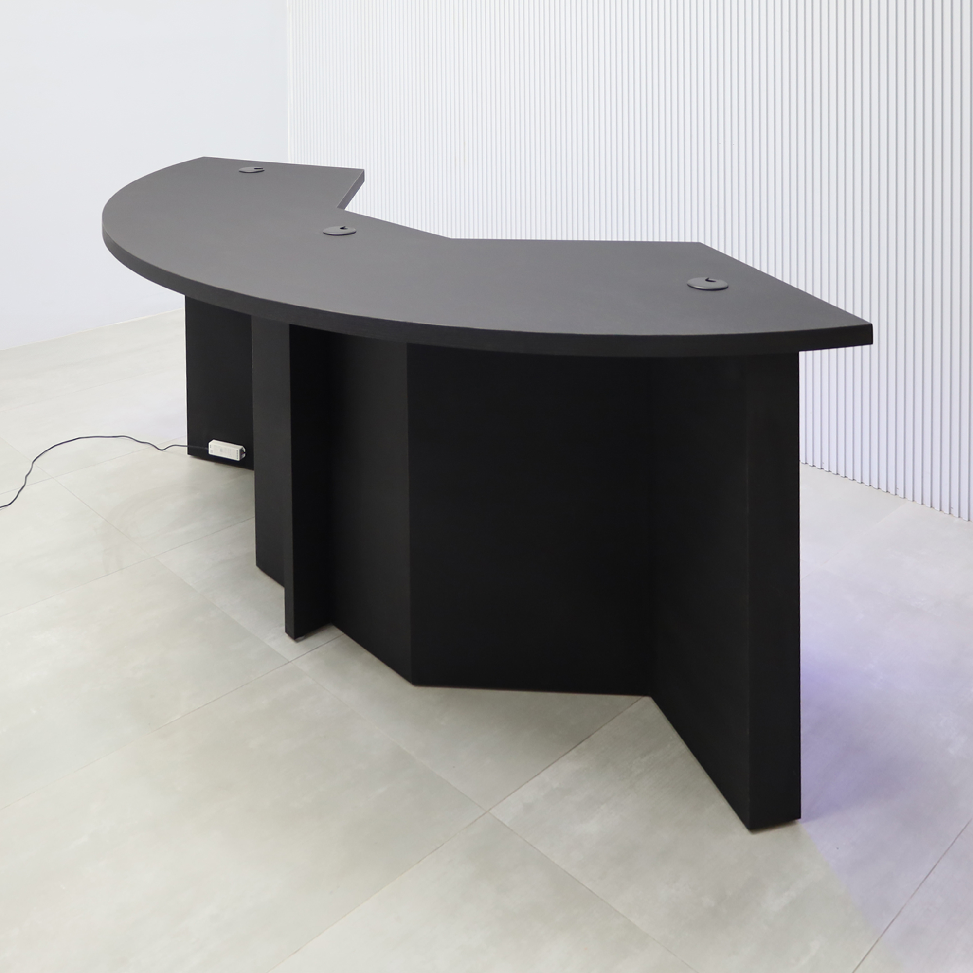 90-inch Tampa Bay Handmade Podcast Table with Black Matte Cider 2110 top, Black Matte Cider 2110 Front of the Base, Black Matte Cider 2110 Back of the Base, and Color LED.