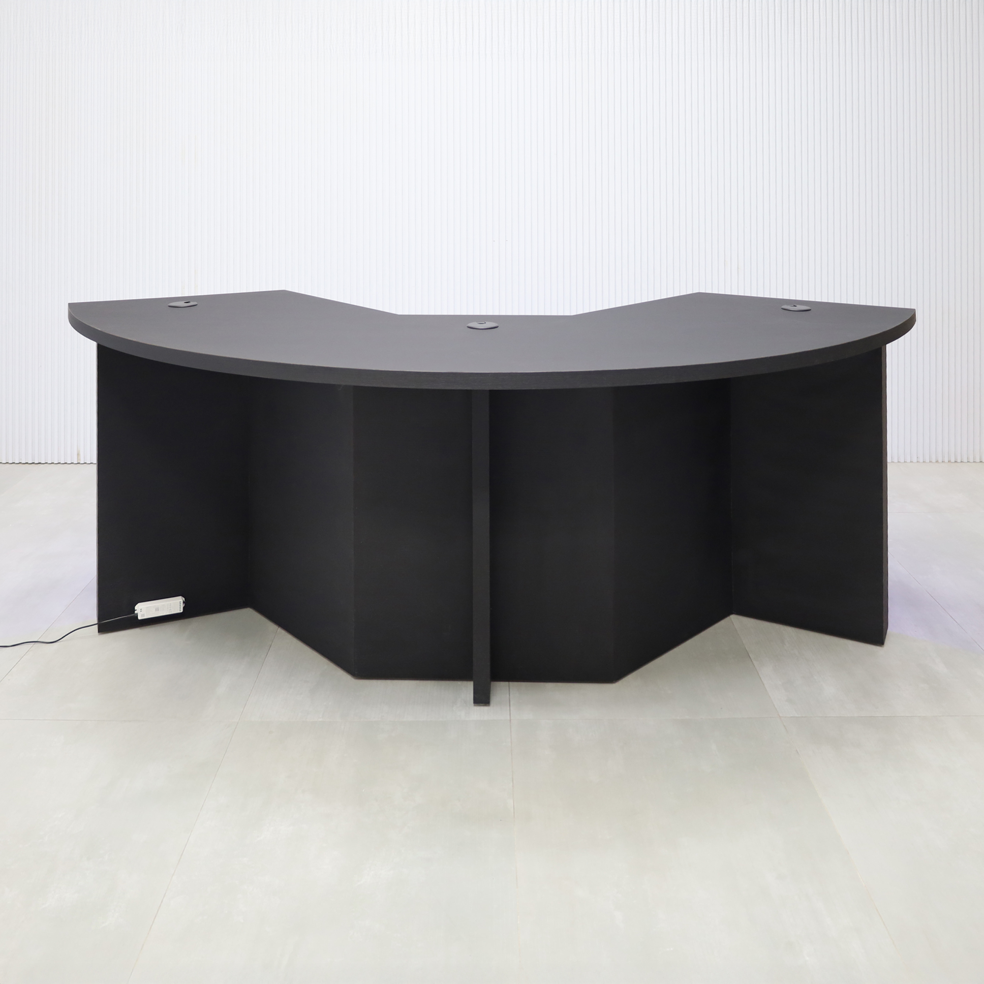 90-inch Tampa Bay Handmade Podcast Table with Black Matte Cider 2110 top, Black Matte Cider 2110 Front of the Base, Black Matte Cider 2110 Back of the Base, and Color LED.