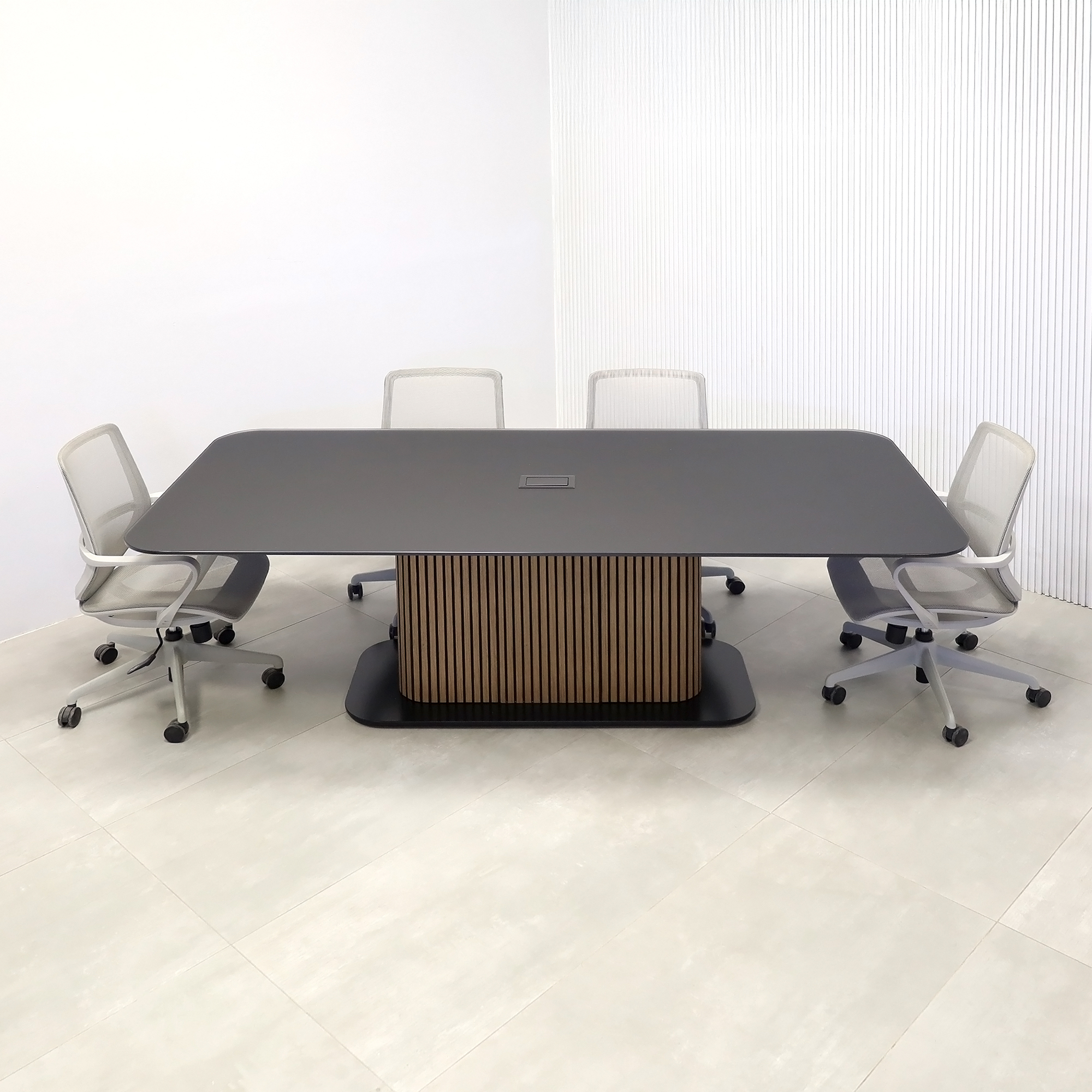 Omaha Racetrack Conference Table with X3 Base in Black Satin Tempered Glass Top - 90 In. - Stock #180