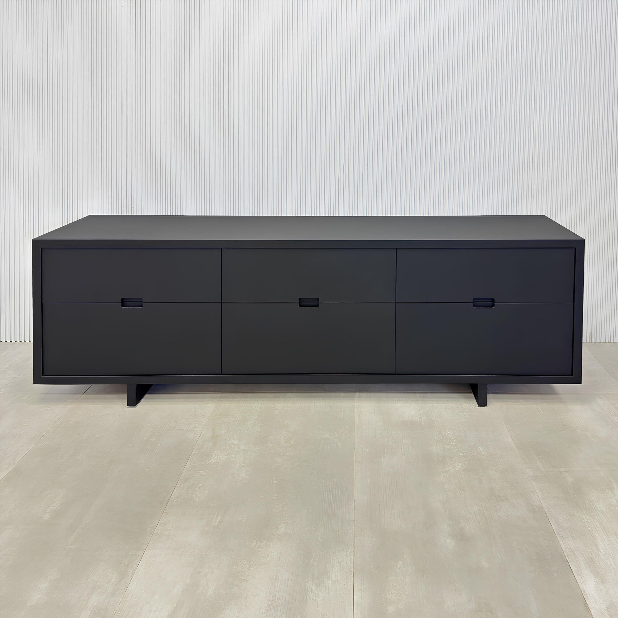 90-inch Seattle Storage Credenza with Black Traceless laminate main body, and Black Traceless laminate doors.