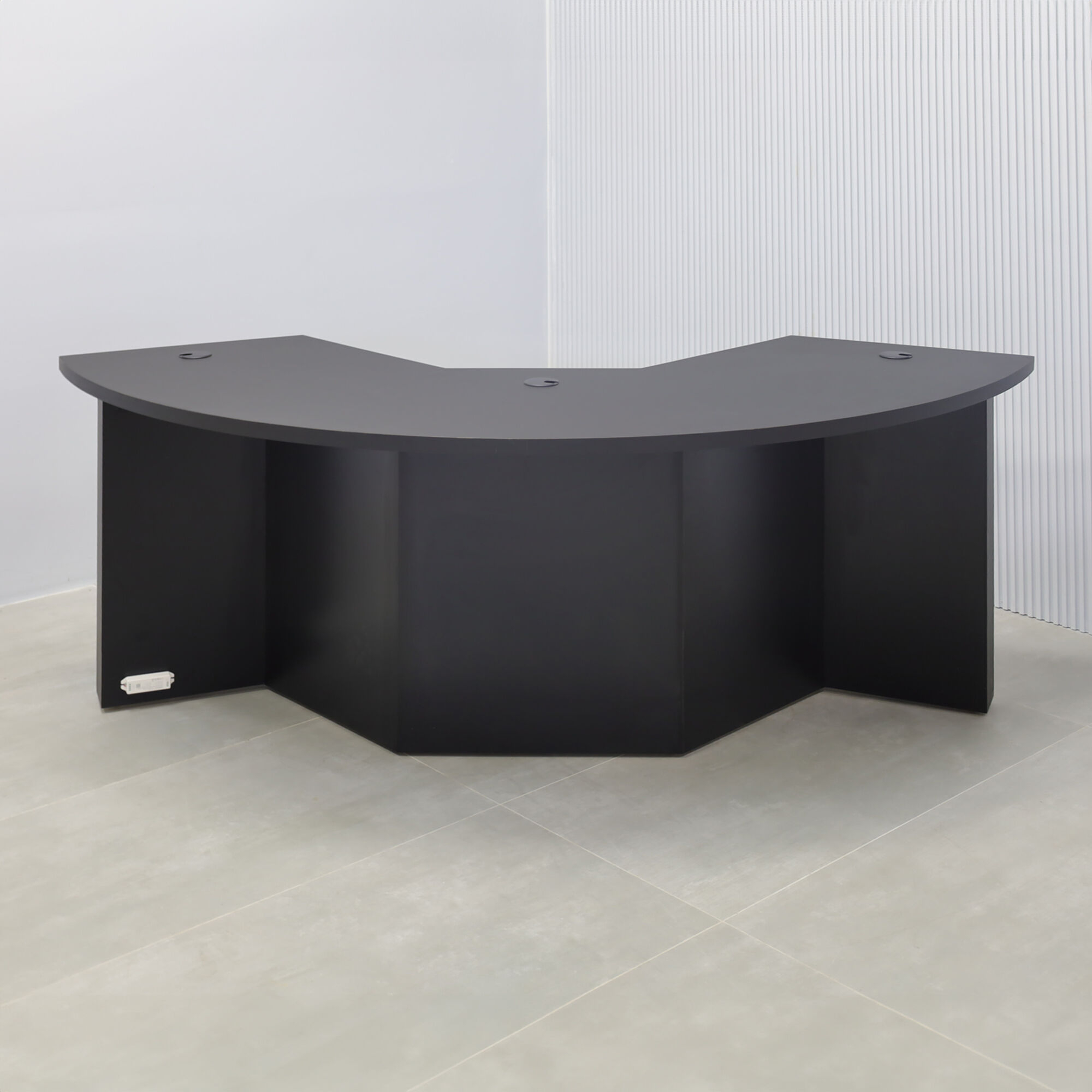 90-inch Tampa Bay Custom Handmade Podcast Table in BLACK TRACELESS laminate top & front base, and black matte laminate back base, with warm white LED.