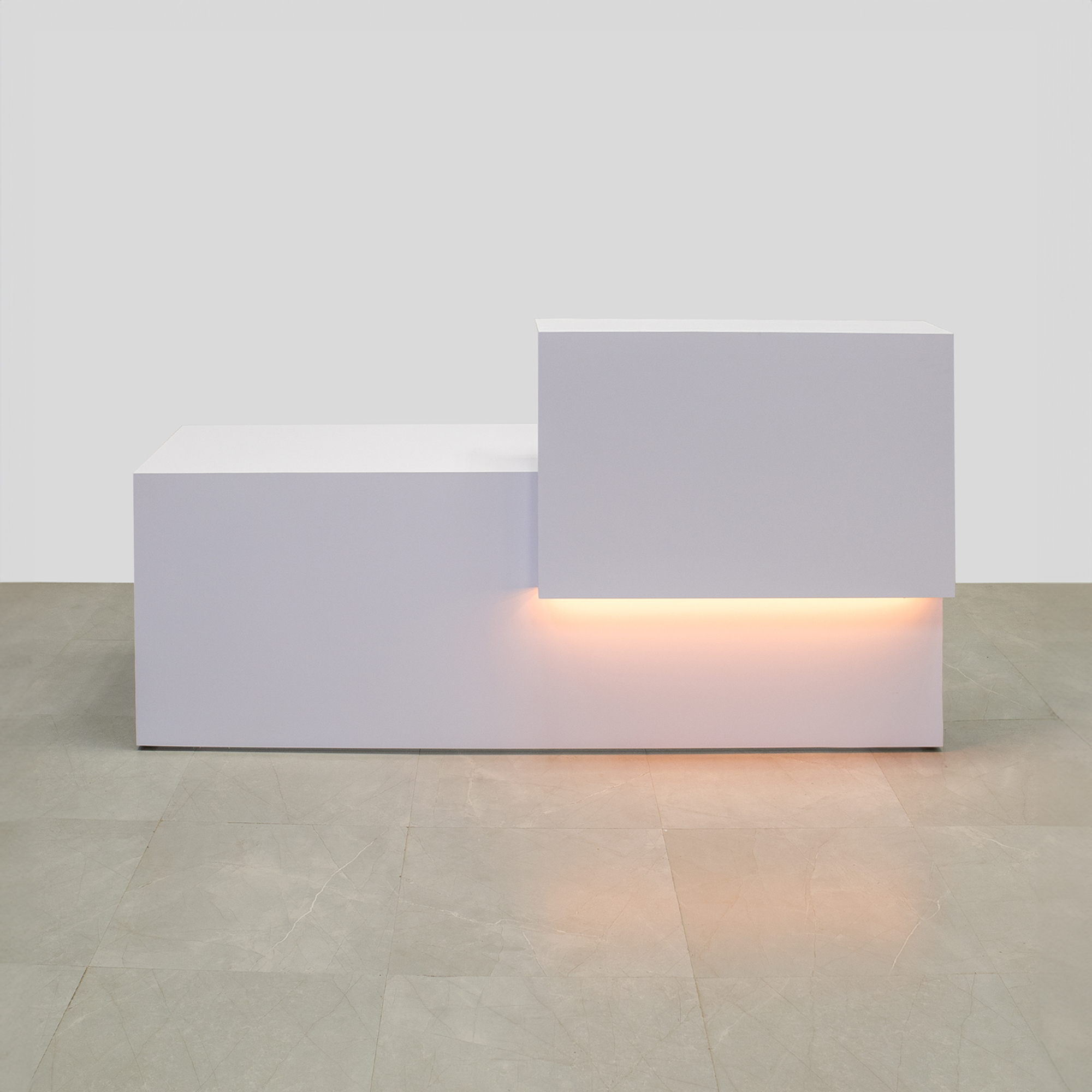 90-inch Los Angeles Reception Desk, right side counter when facing front, in white gloss laminate counter and desk, shown here.