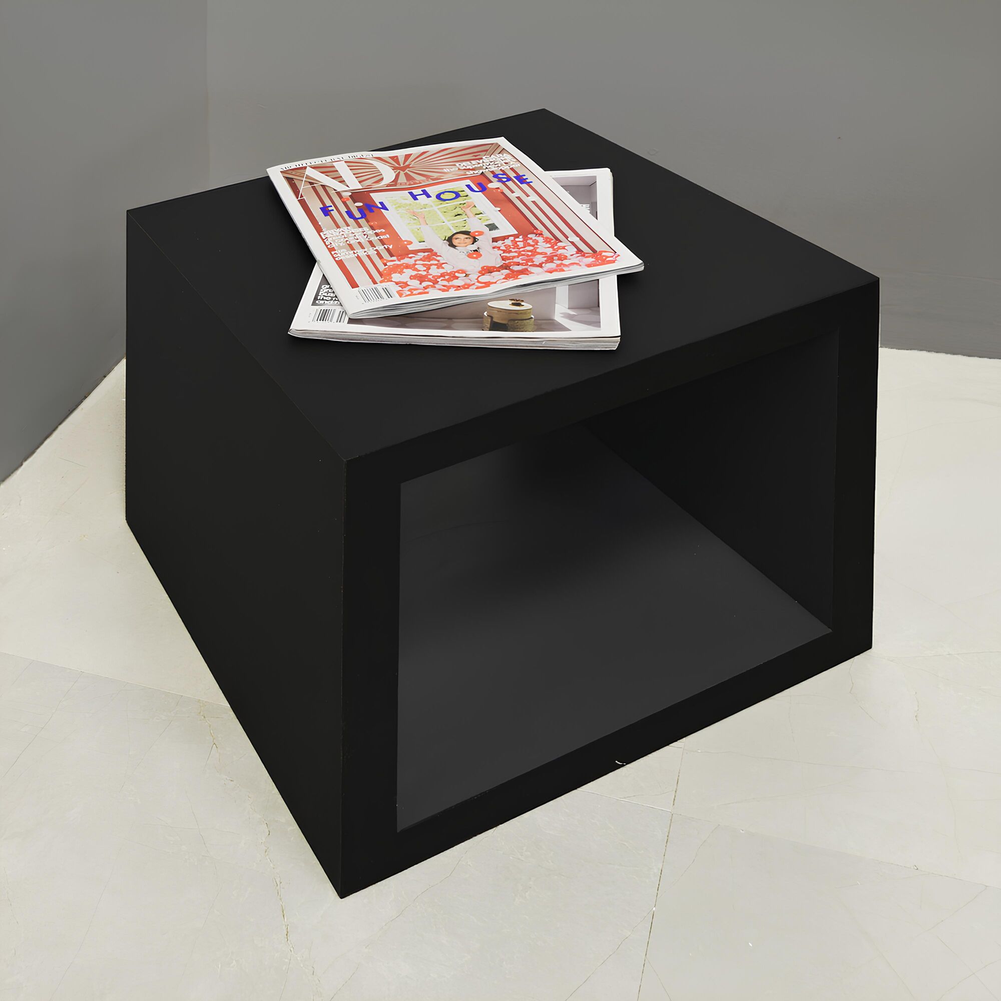 Albany Square Side Table in black traceless laminate shown here.