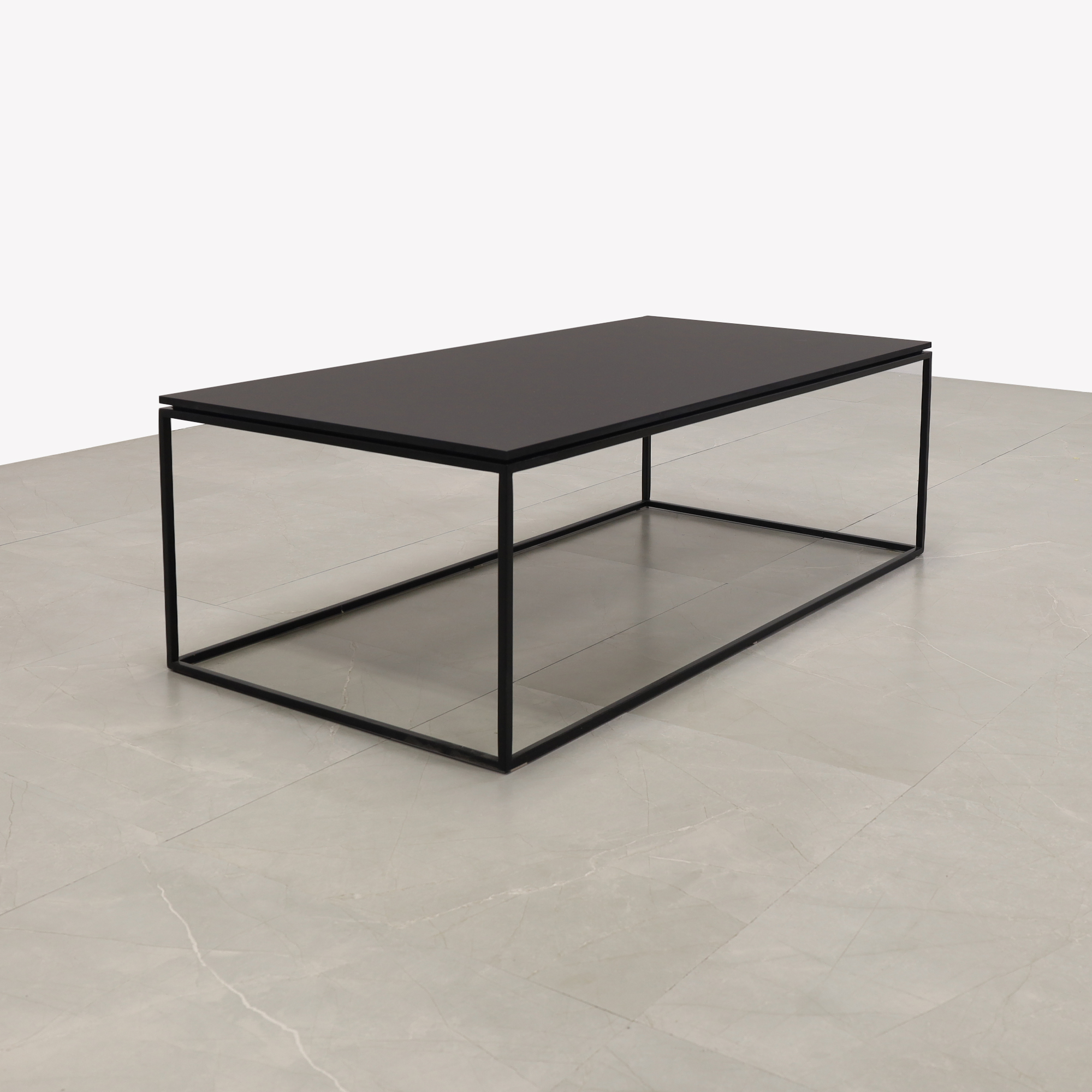 Aspen Rectangular Lobby Table in black OPAK engineered stone top and black metal frame shown here.