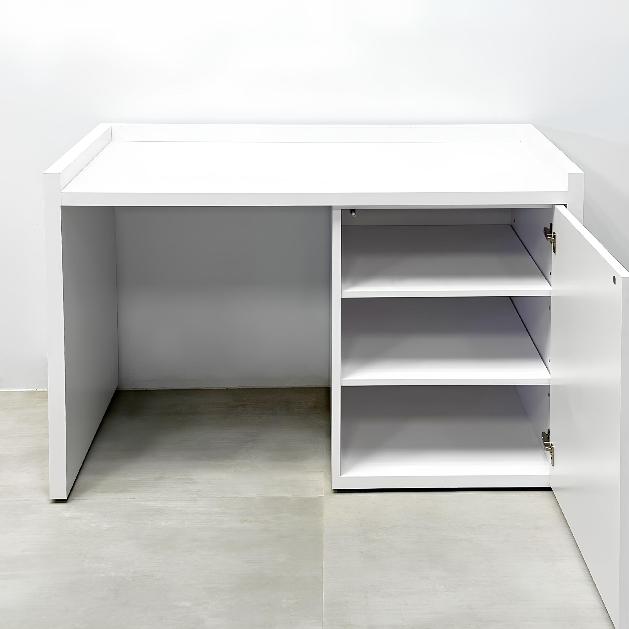 48-inch Avenue Beverage Station with white matte laminate station and white matte laminate doors.