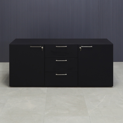 72-inch Naples Custom Storage Credenza in black traceless laminate credenza and front drawers & doors, shown here.